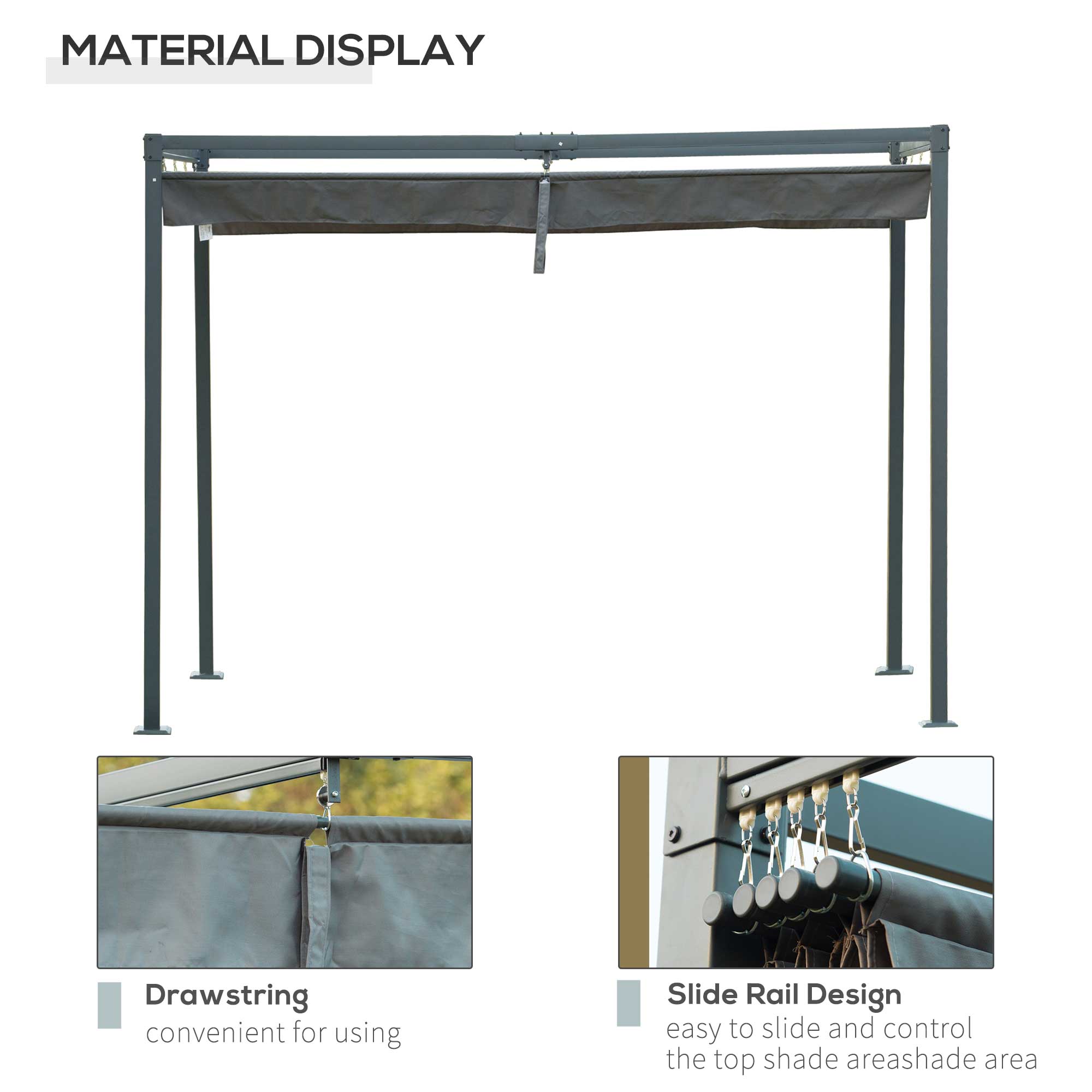 Outsunny 3 x 2m Metal Outdoor Pergola with Retractable Roof, Outdoor Gazebo Canopy Shelter with Drainage Holes for Garden, Patio, Lawn, Grey - North Peak Garden Furniture