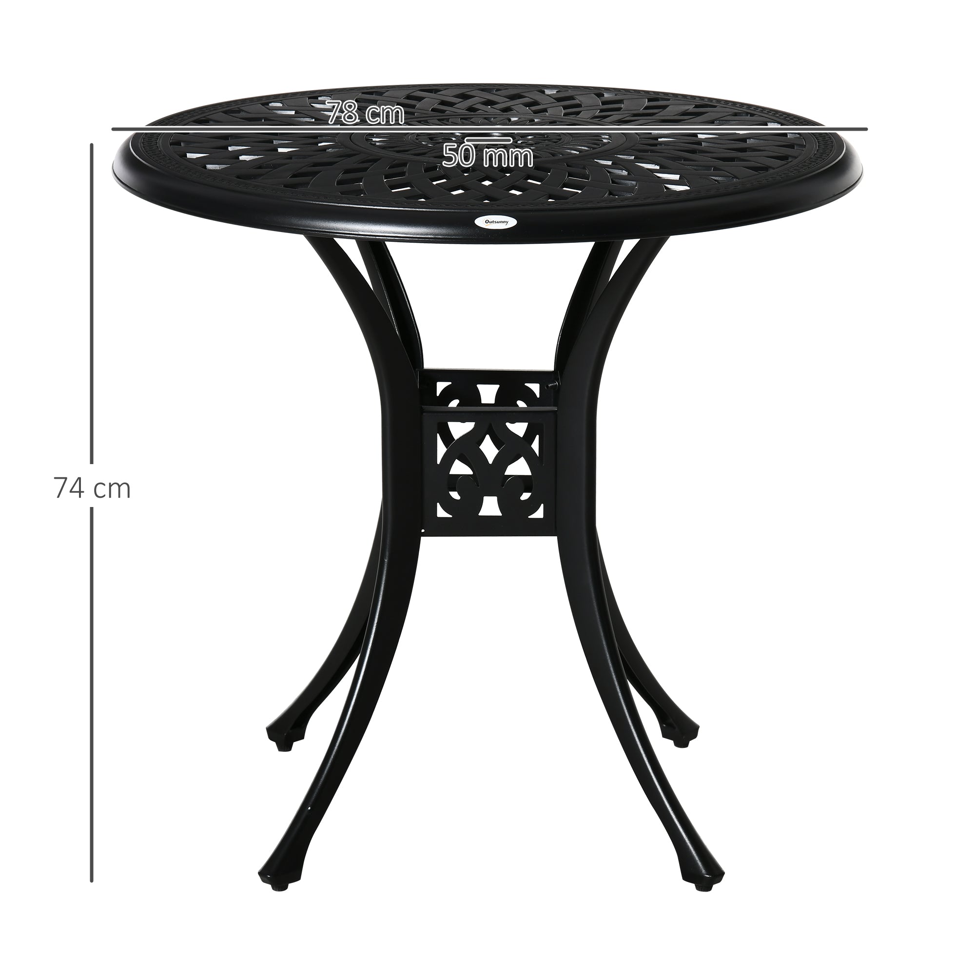 Outsunny 78cm Round Garden Dining Table with Parasol Hole Antique Cast Aluminium Outdoor Table Only, Black