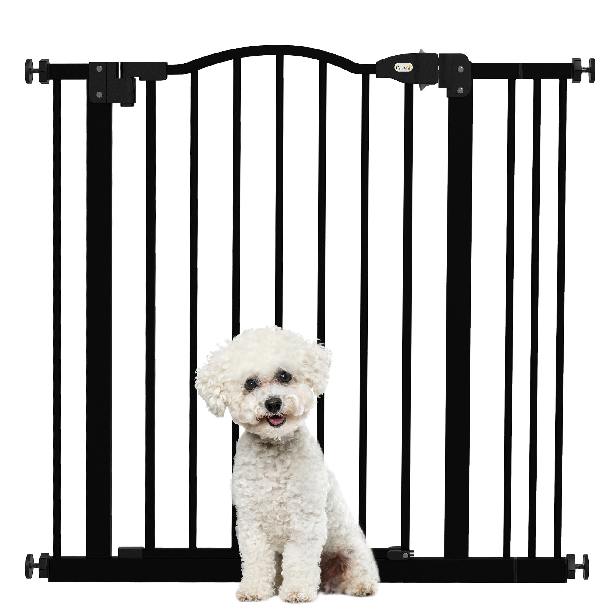 PawHut Metal 74-87cm Adjustable Pet Gate Safety Barrier w/ Auto-Close Door Black - North Peak Garden Furniture