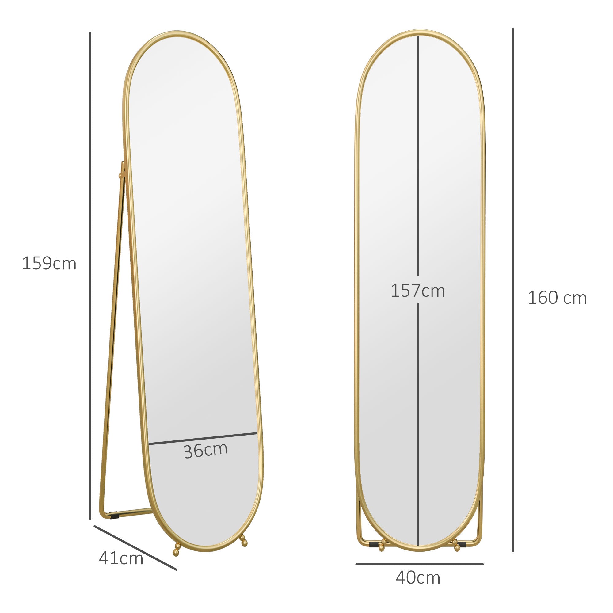 HOMCOM Three-Way Curved Full Length Mirror - Gold Tone - North Peak Garden Furniture