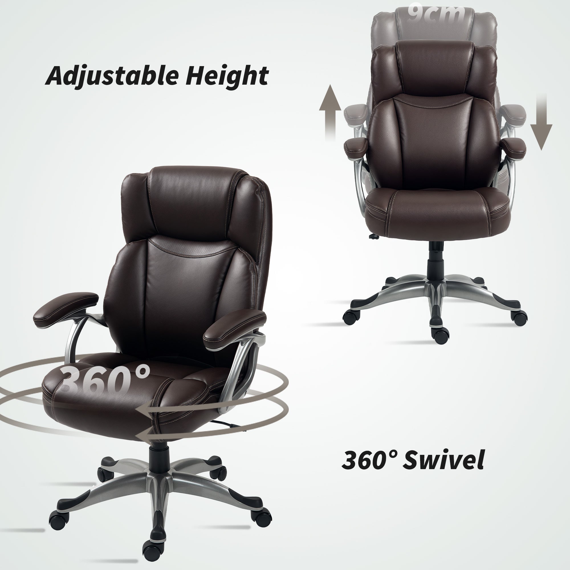 HOMCOM Executive Office Chair, PU Leather Desk Chair with Adjustable Height, Swivel Computer Chair with Tilt Function for Home Office, Brown - North Peak Garden Furniture