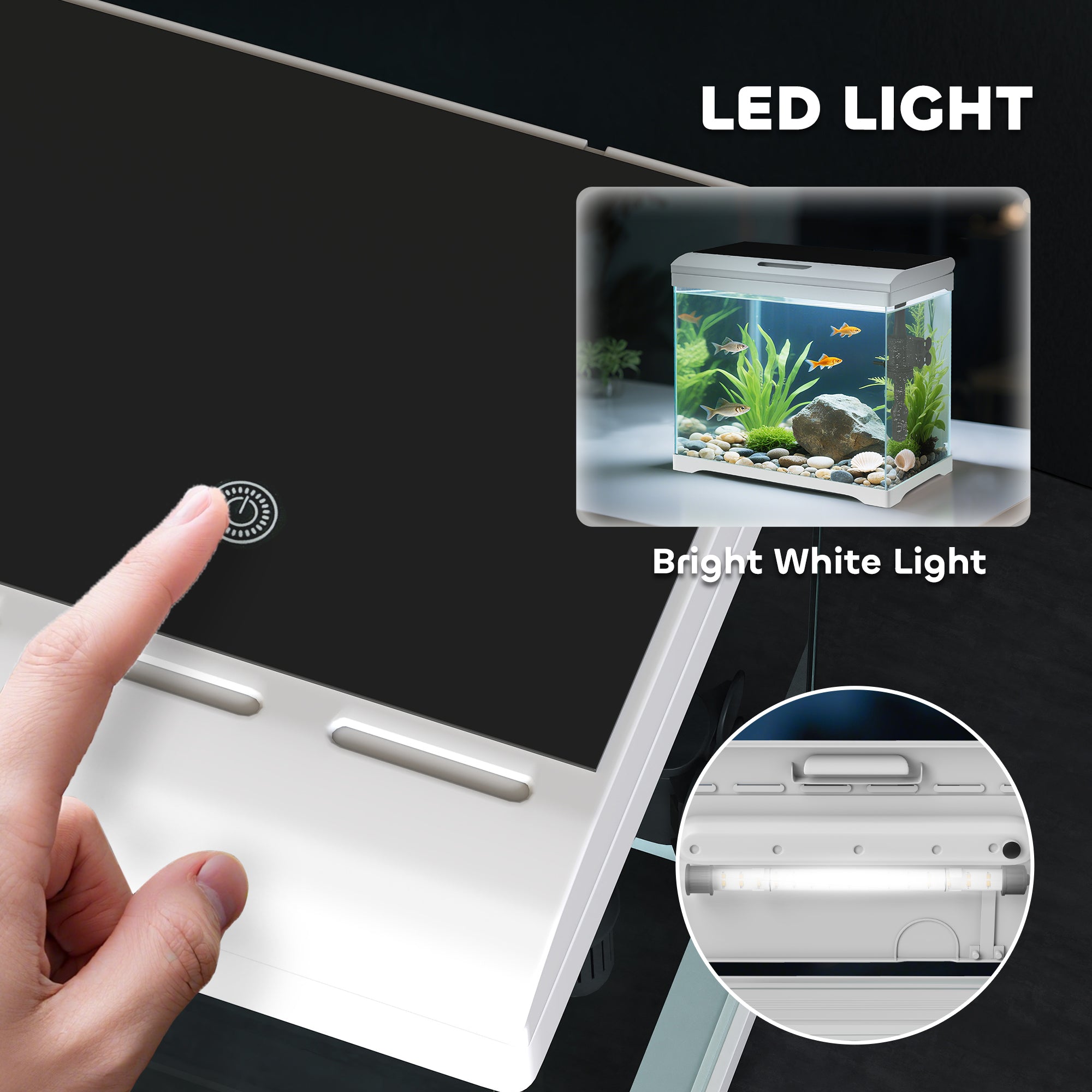 PawHut 17L Glass Fish Tank with Filter System, LED Light, Water Pump, for Betta, Goldfish, Shrimps, White - North Peak Garden Furniture