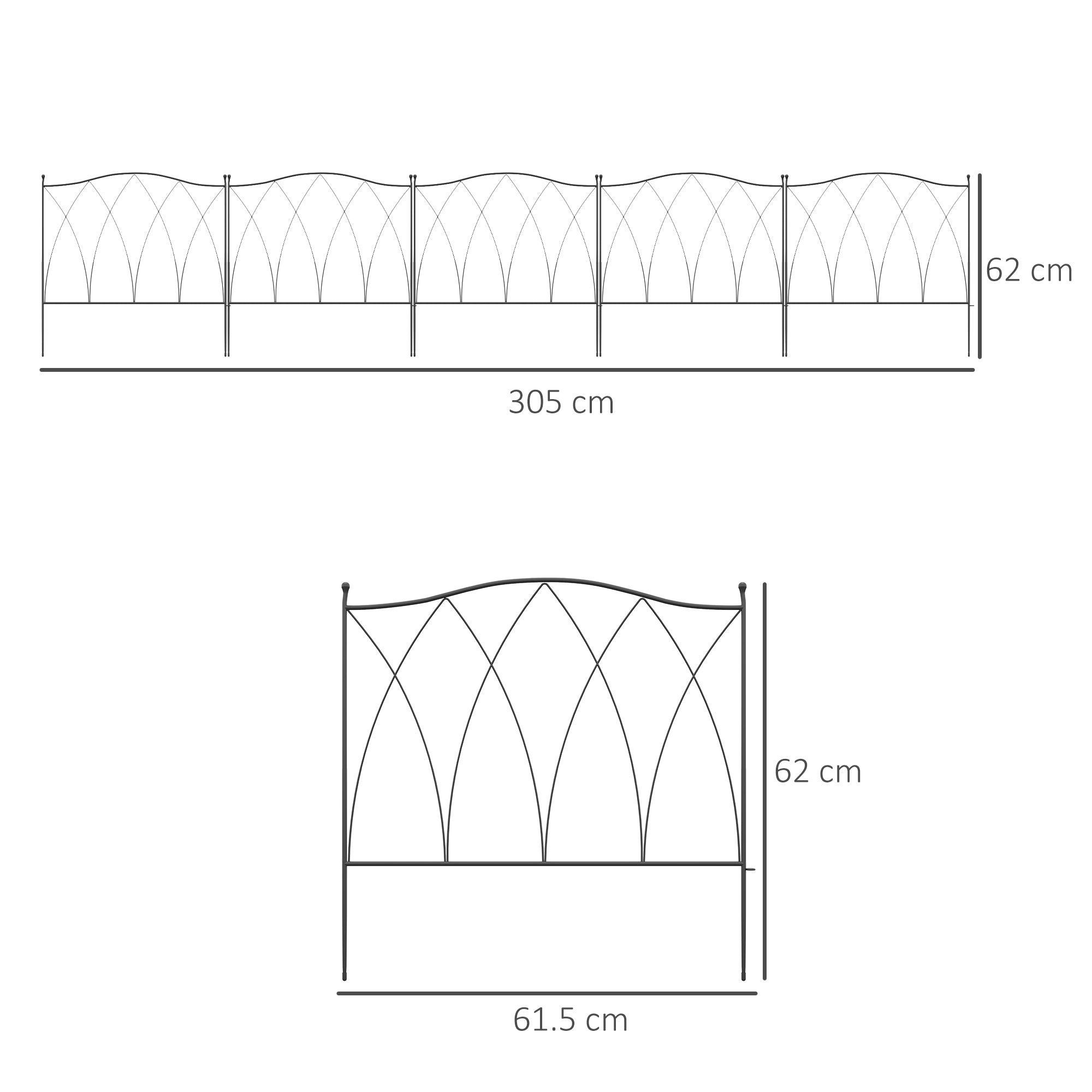 Outsunny Set of Five 61.5cm Decorative Metal Fence Panels - Black - North Peak Garden Furniture