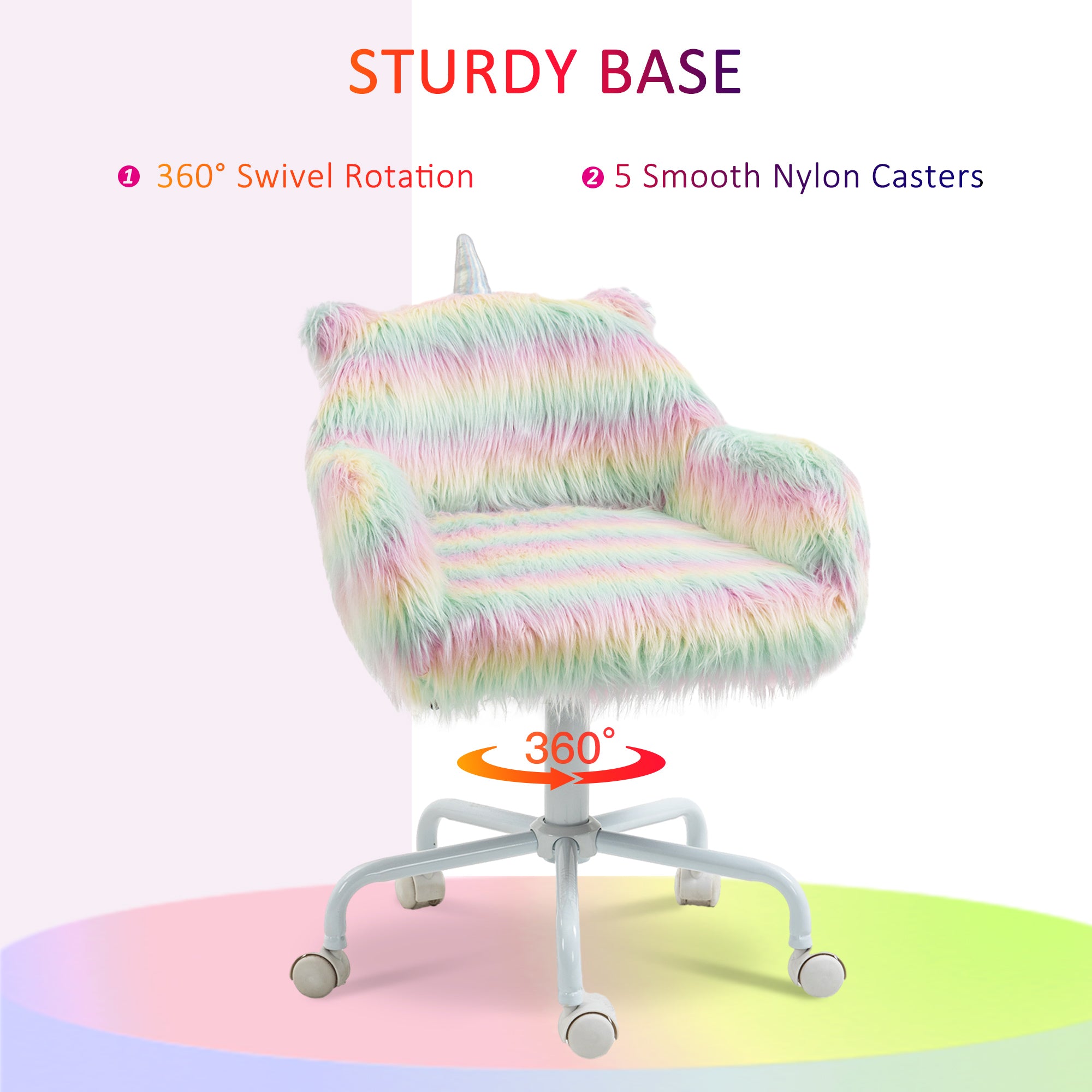 Vinsetto Unicorn Home Office Chair, Height Adjustable Fluffy Desk Chair with Armrests and Swivel Wheels, Colourful - North Peak Garden Furniture