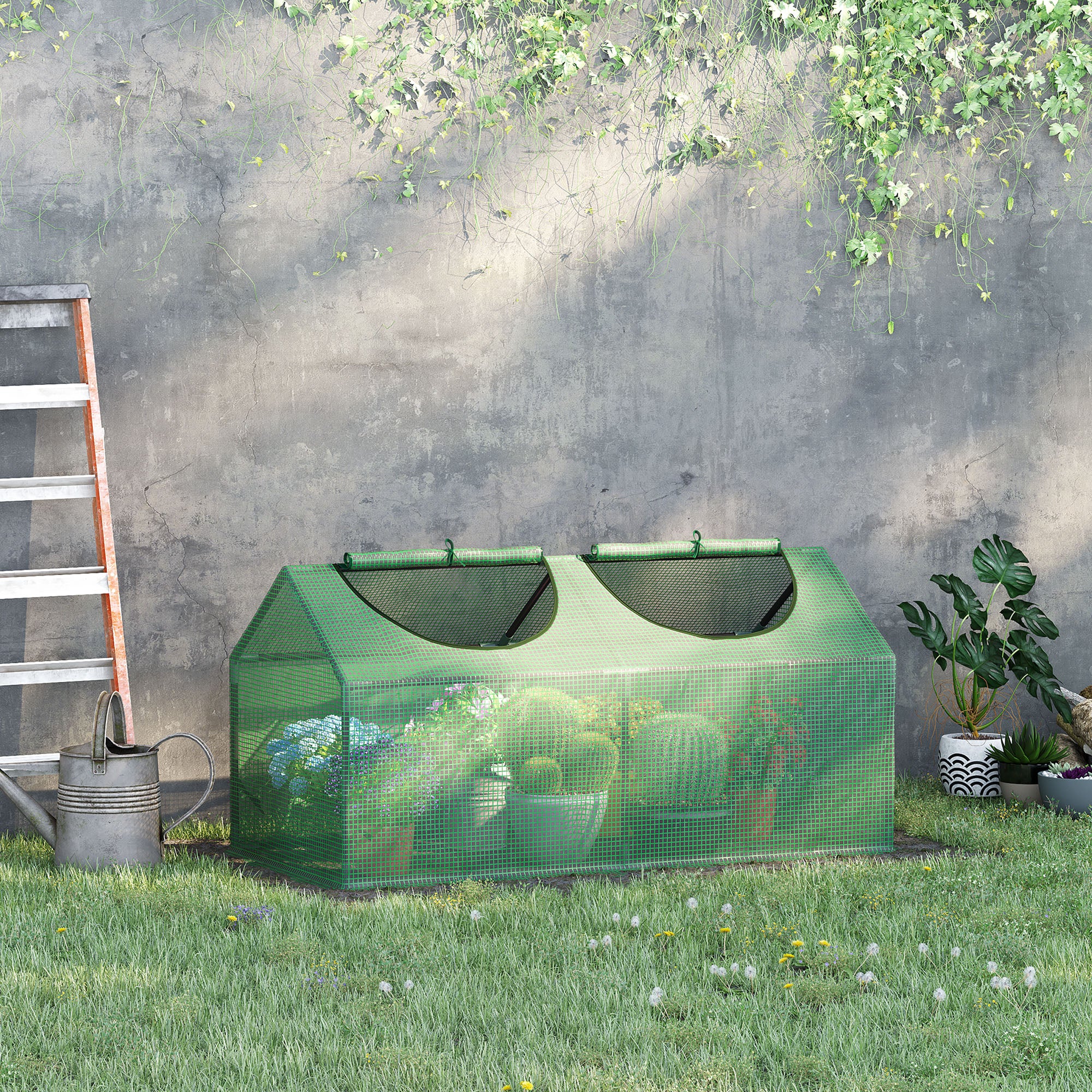 Outsunny Mini Greenhouse, Small Plant Grow House for Outdoor with Durable PE Cover, Observation Windows, 120 x 60 x 60 cm, Green - North Peak Garden Furniture