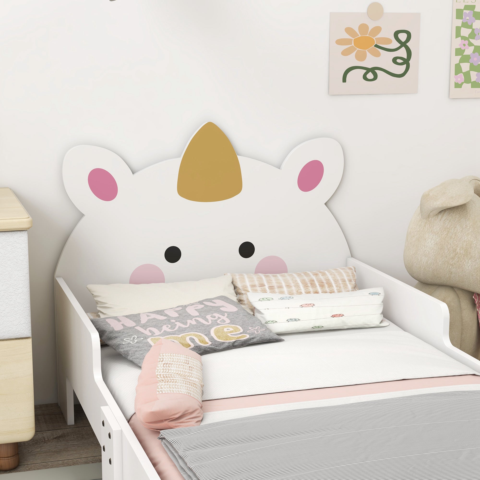 ZONEKIZ Kids Bedroom Furniture Set with Kids Dressing Table with Mirror and Stool, Toddler Bed Frame for 3-6 Years, Unicorn Design - North Peak Garden Furniture