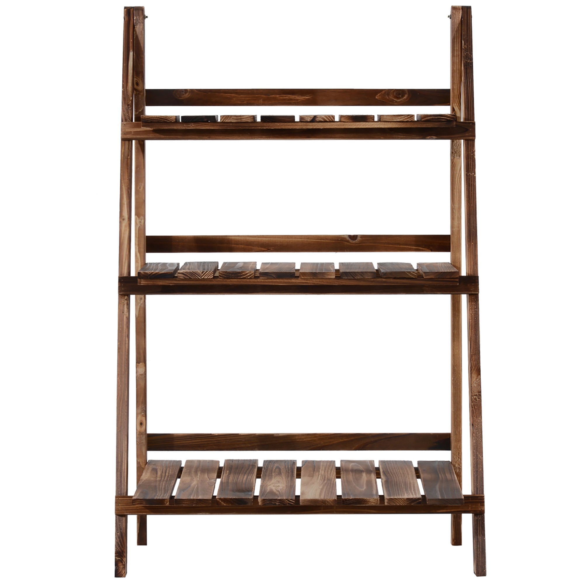 Outsunny Wooden Folding Flower Pot Stand 3 Tier Garden Planter Display Ladder Gardener Storage Shelves Rack Herb Holder (60L x 37W x 93H (cm))