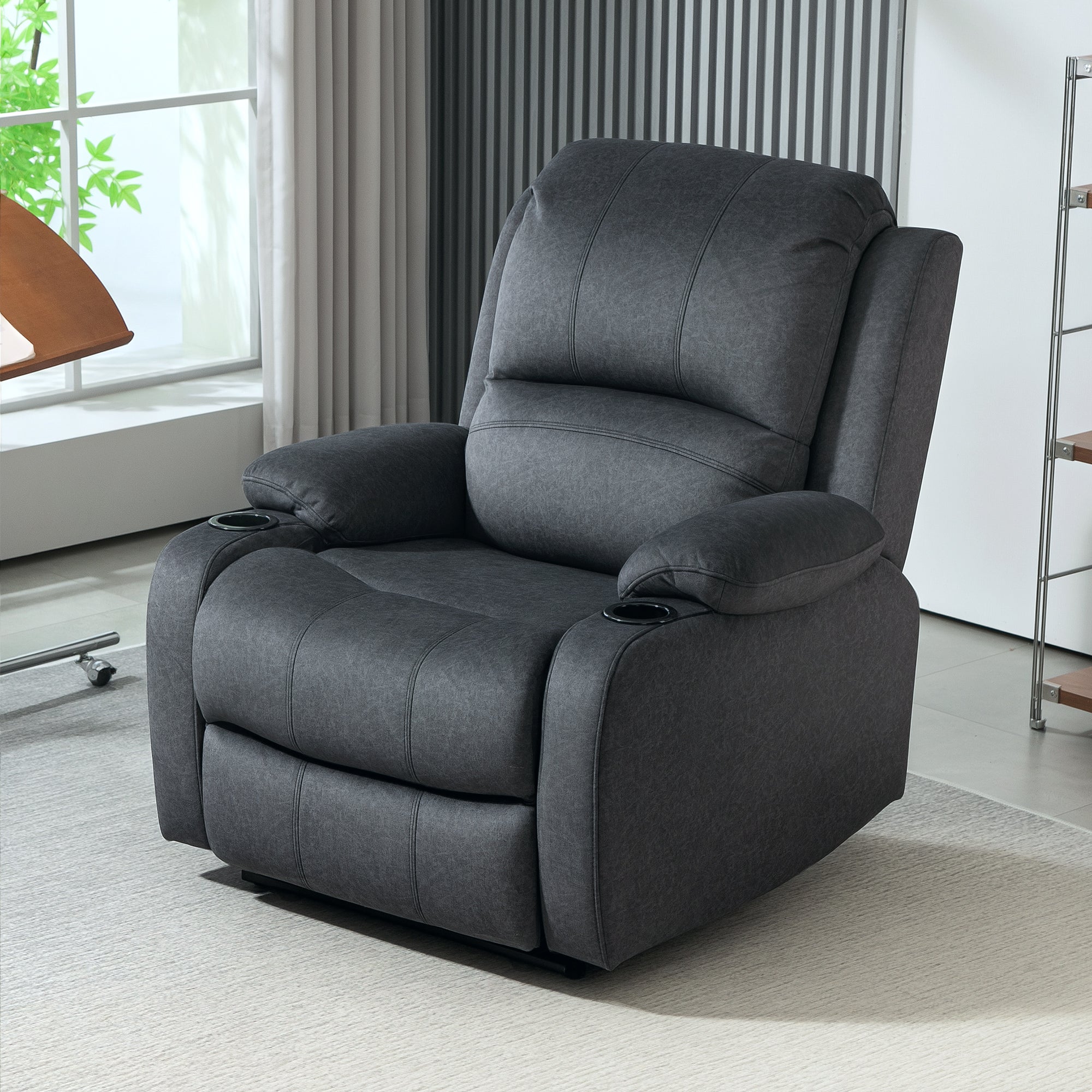 HOMCOM Microfibre Manual Reclining Armchair, with Footrest - Black - North Peak Garden Furniture