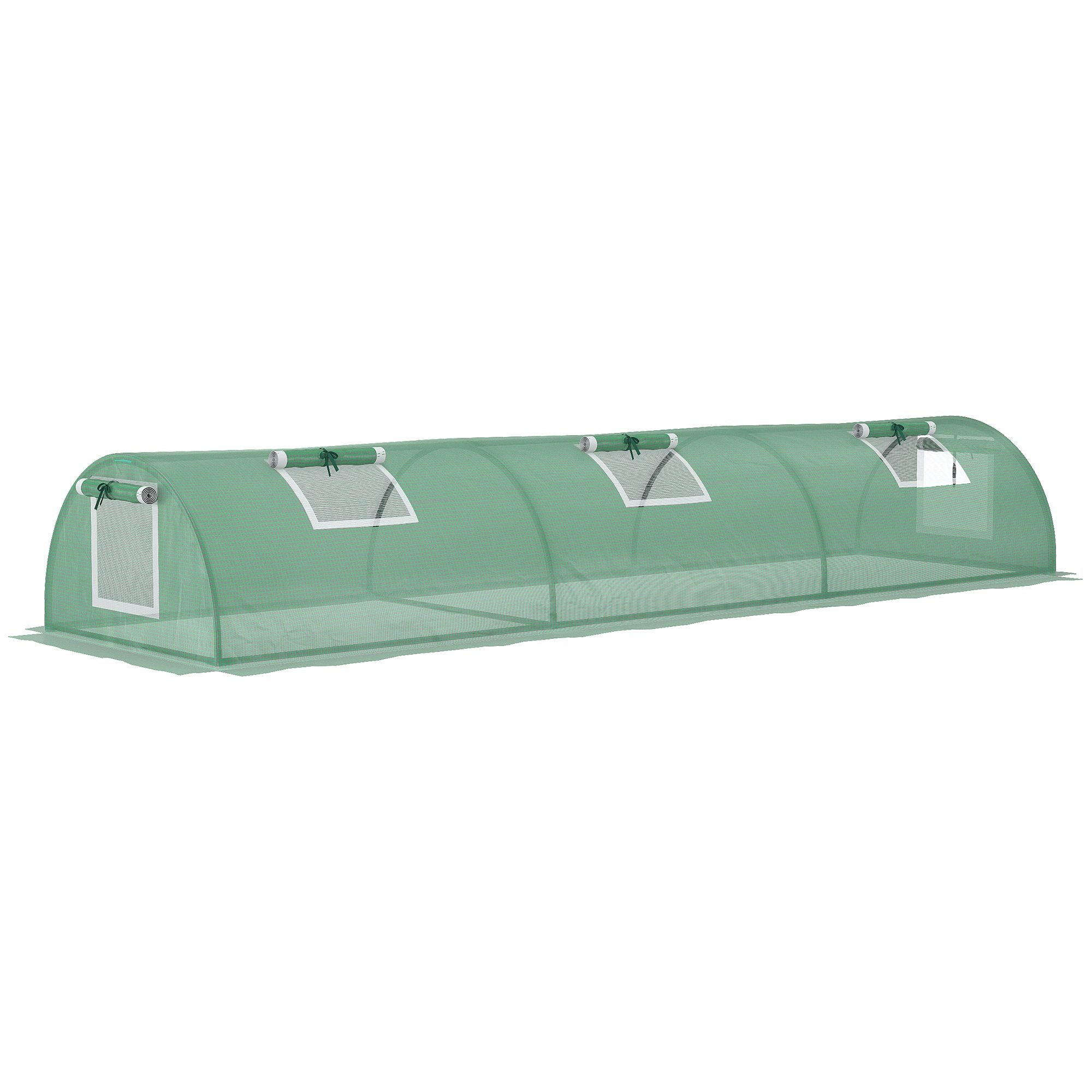 Outsunny Mini Greenhouse, Portable Tunnel Green House, Green Grow House Steel Frame with 5 Mesh Windows, 3 M, Green - North Peak Garden Furniture