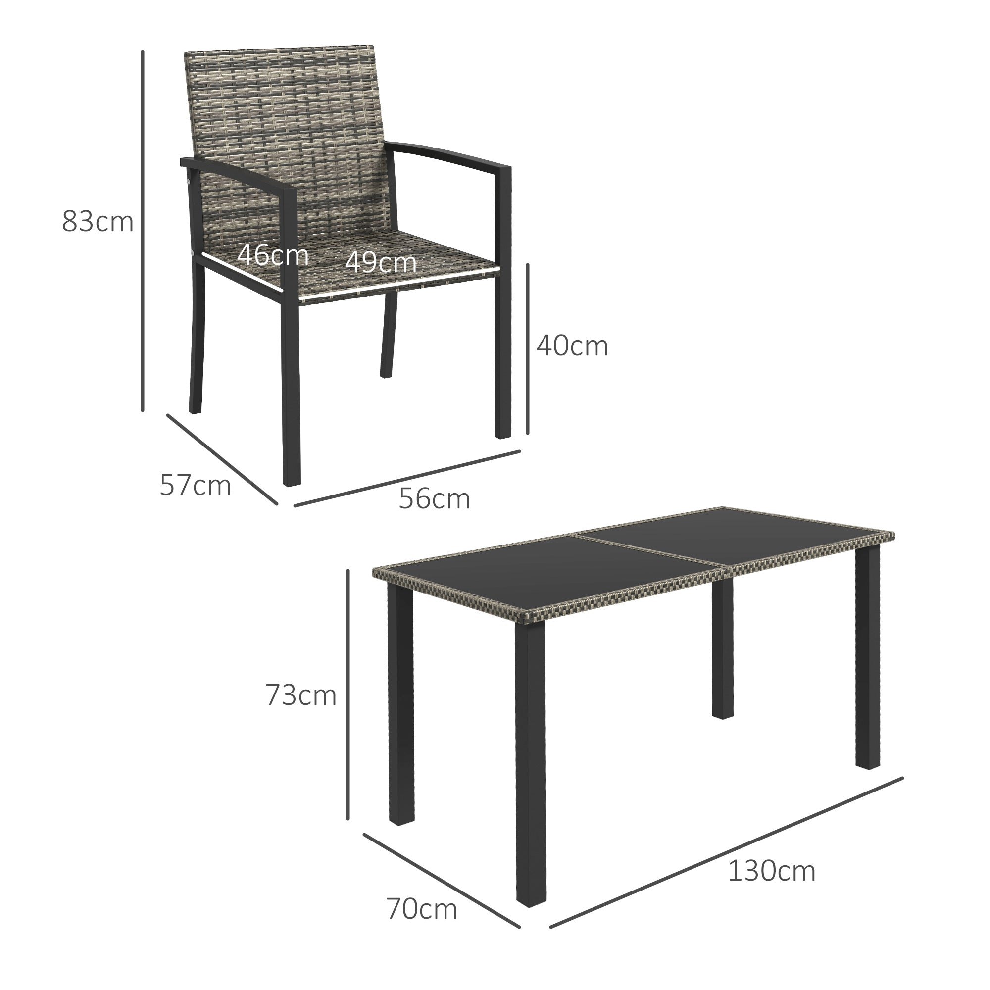 Outsunny Outdoor Dining Set 5 Pieces Patio Conservatory with Tempered Glass Tabletop,4 Dining Chairs - Mixed Grey - North Peak Garden Furniture