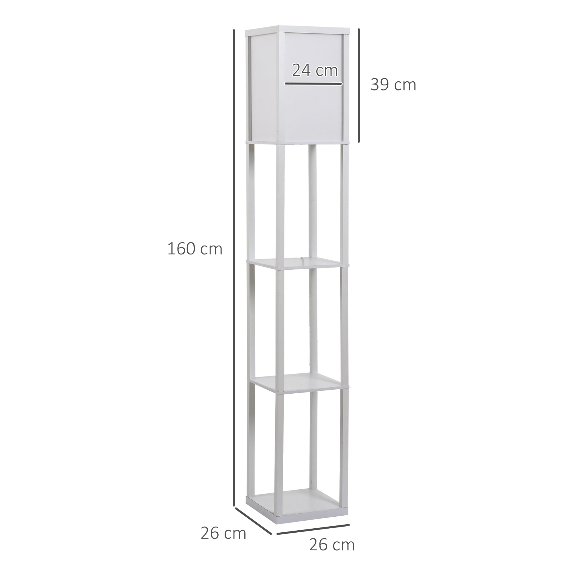 HOMCOM 3-Tier Floor Lamp, Floor Light with Storage Shelf, Reading Standing Lamp for Living Room, Bedroom, Kitchen, Dining Room, Office, Dorm, 160cm, White - North Peak Garden Furniture