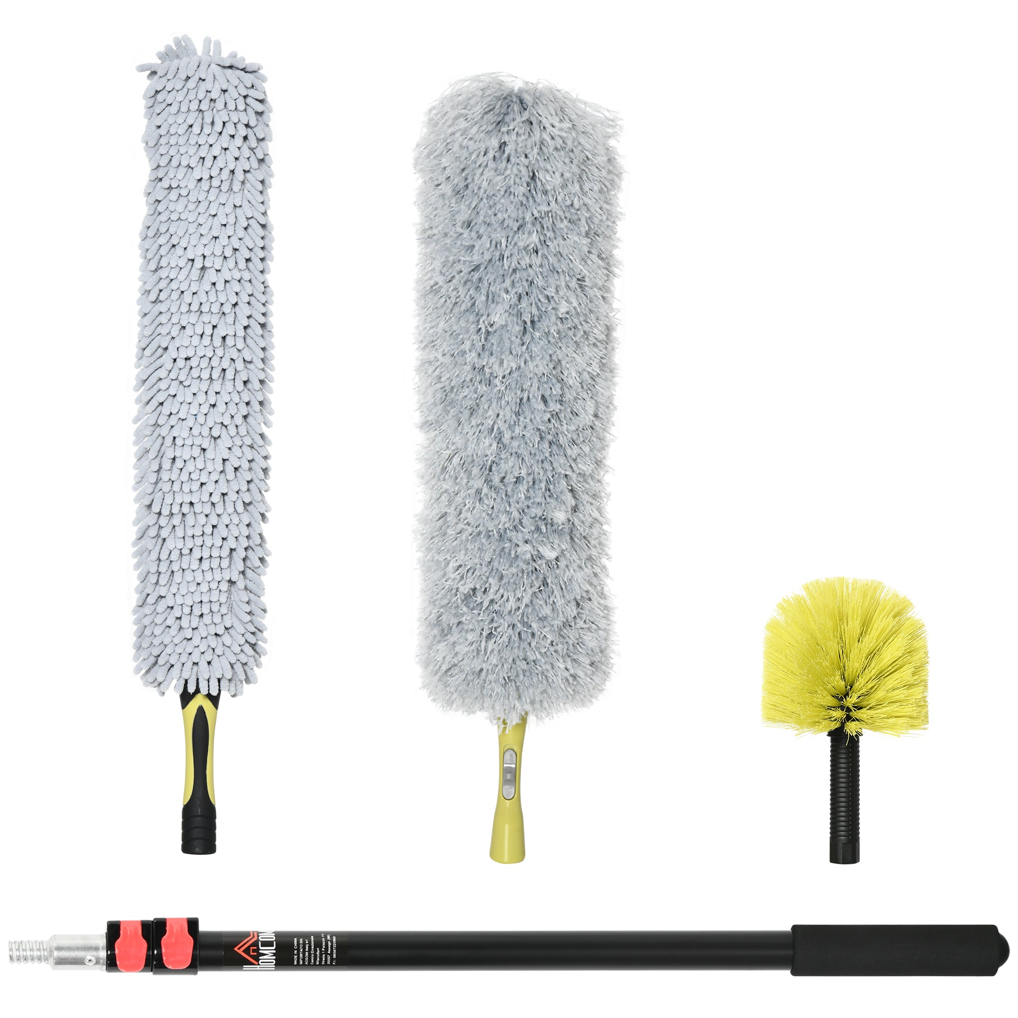 HOMCOM Extendable Feather Duster with Telescopic Pole 3.5m/11.5ft, Microfiber Duster Cleaning Kit with Bendable Head for Cleaning High Ceiling Fans