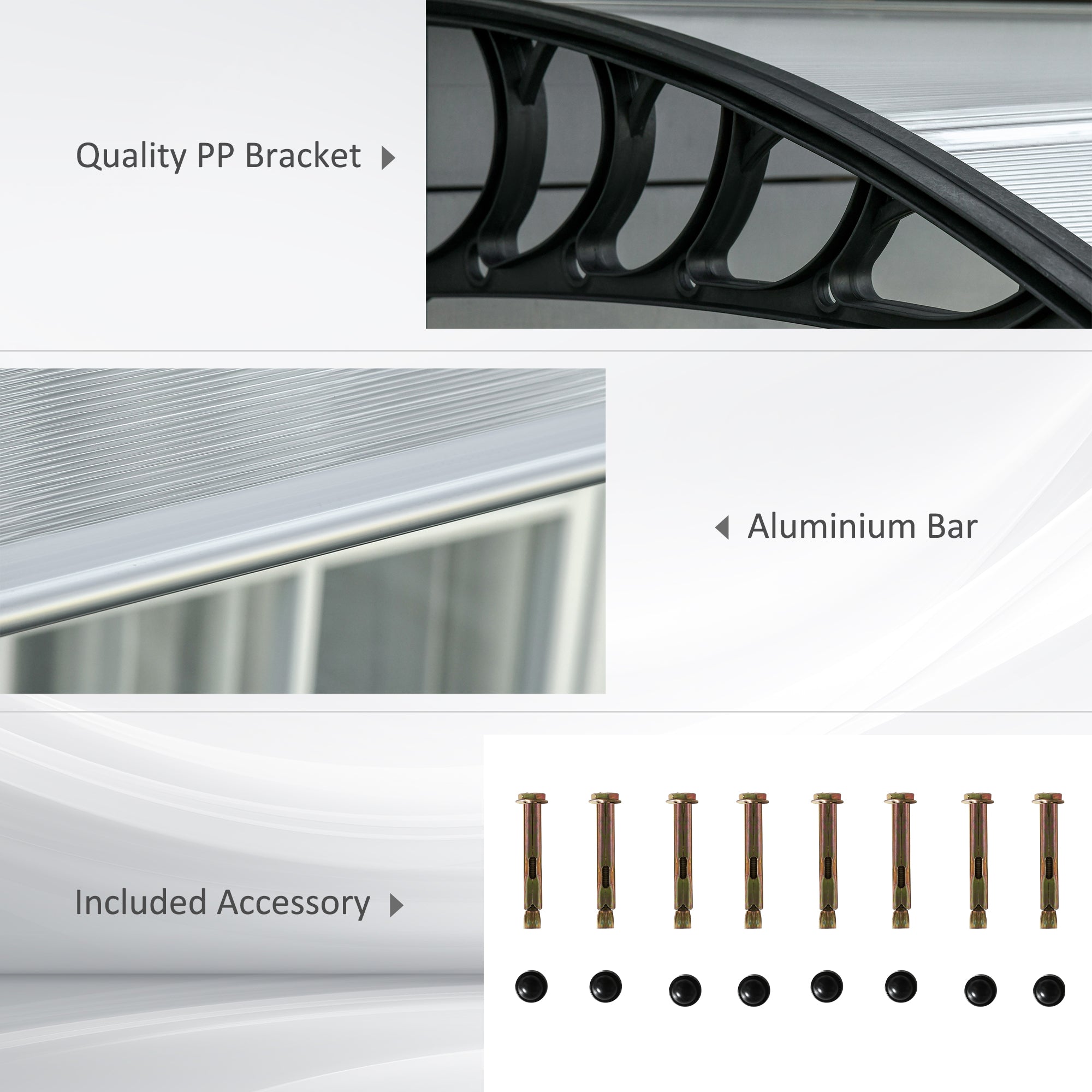 Outsunny Front Door Canopy, Outdoor Awning, 303 x 96cm Rain Shelter for Window, Porch and Front/Back Door, Clear - North Peak Garden Furniture