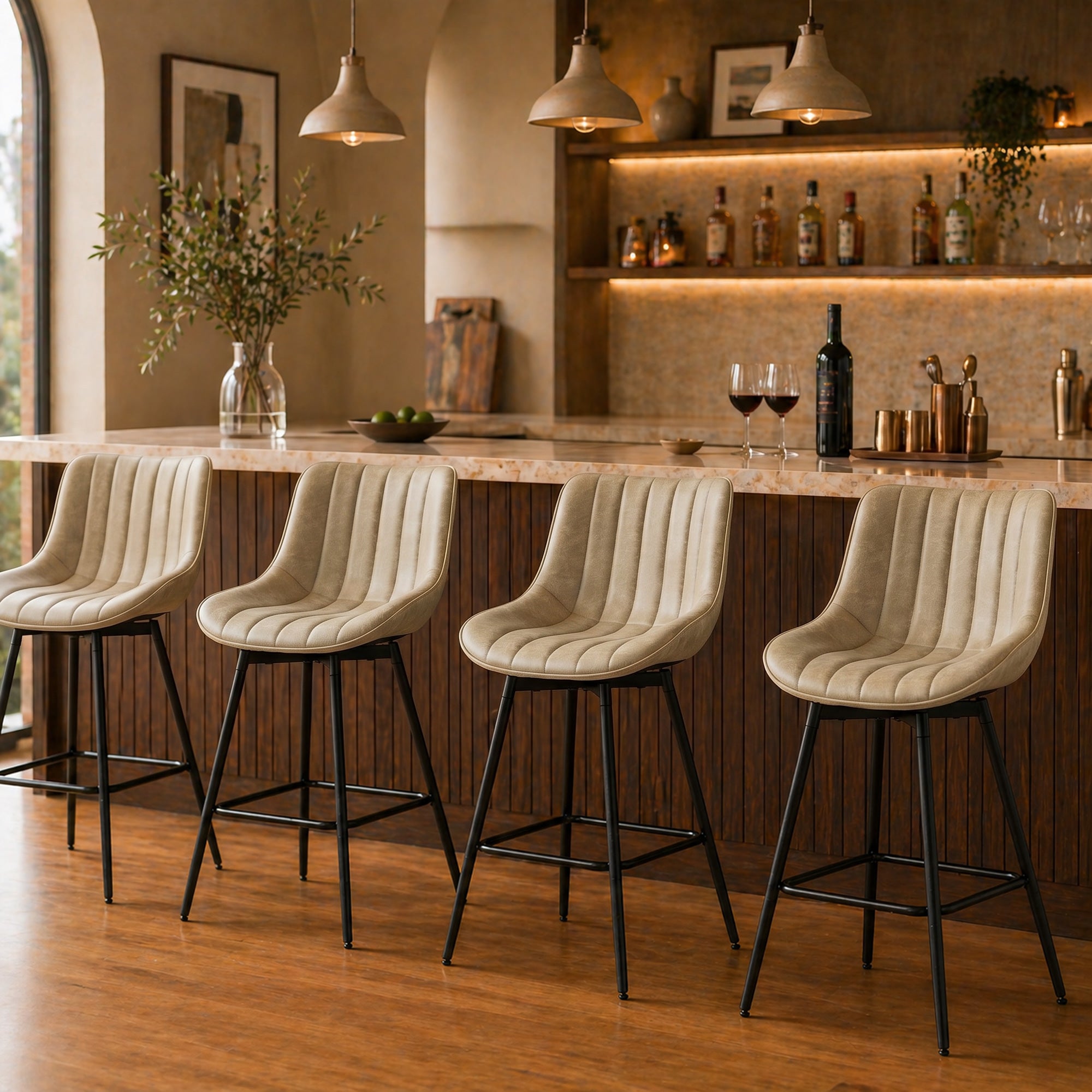 HOMCOM Set of 2 PU Leather Swivel Bar Stools - Light Brown
