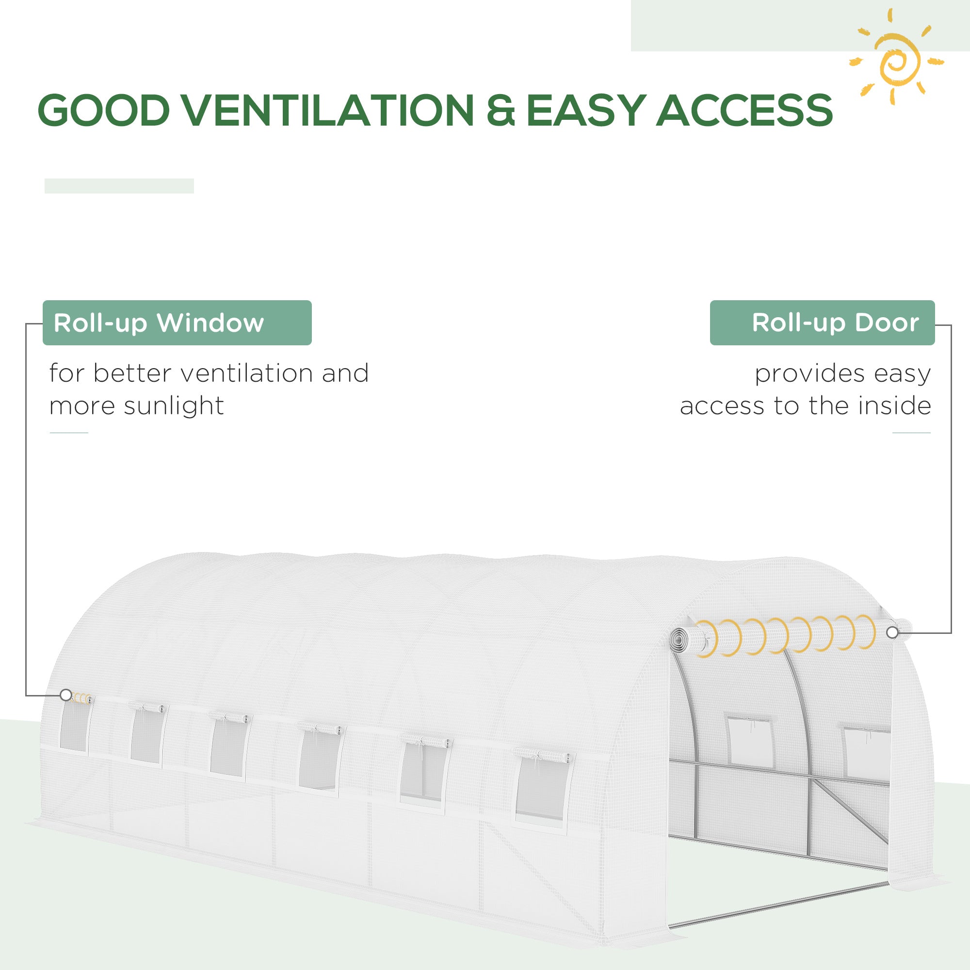 Outsunny Greenhouse Replacement Cover ONLY Winter Garden Plant PE Cover with Roll-up Windows Door, 6 x 3 x 2m White