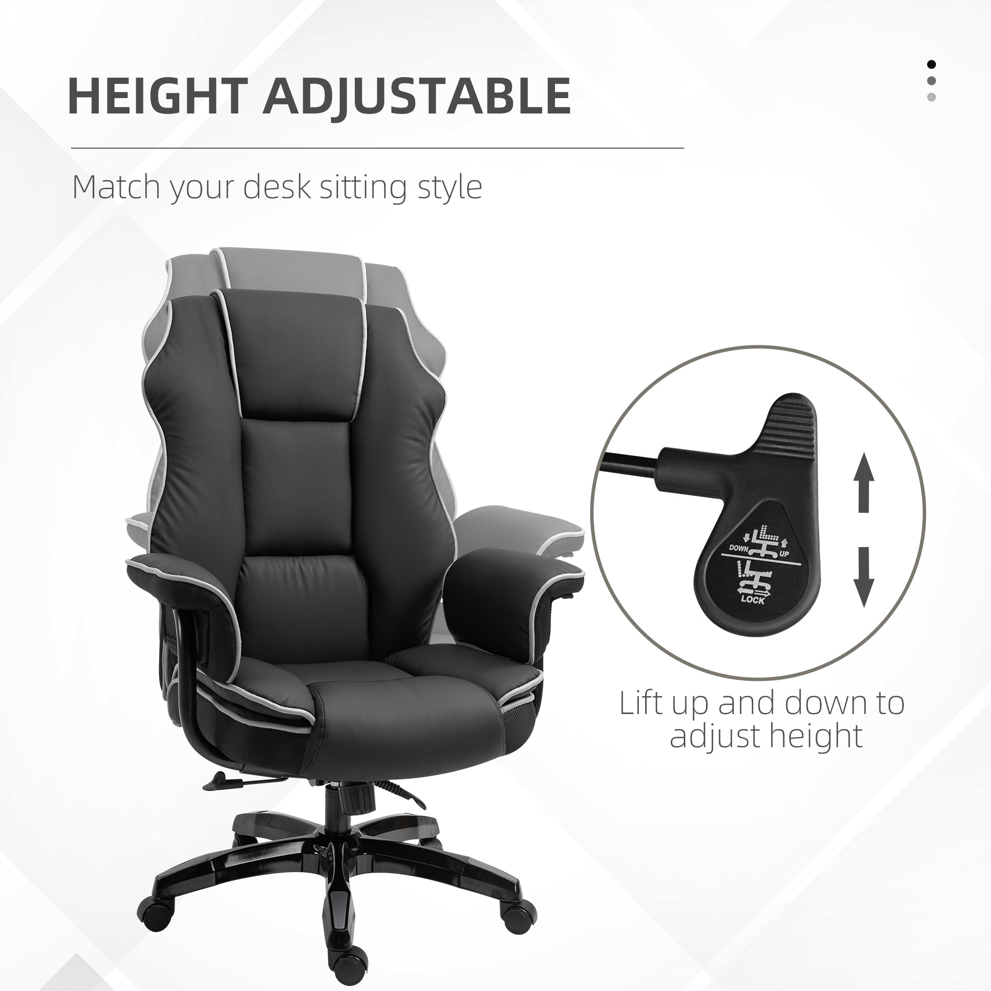 Vinsetto Executive Office Chair, PU Leather High Back Desk Chair with Height Adjustable, Reclining Swivel Computer Chair for Home, Black - North Peak Garden Furniture
