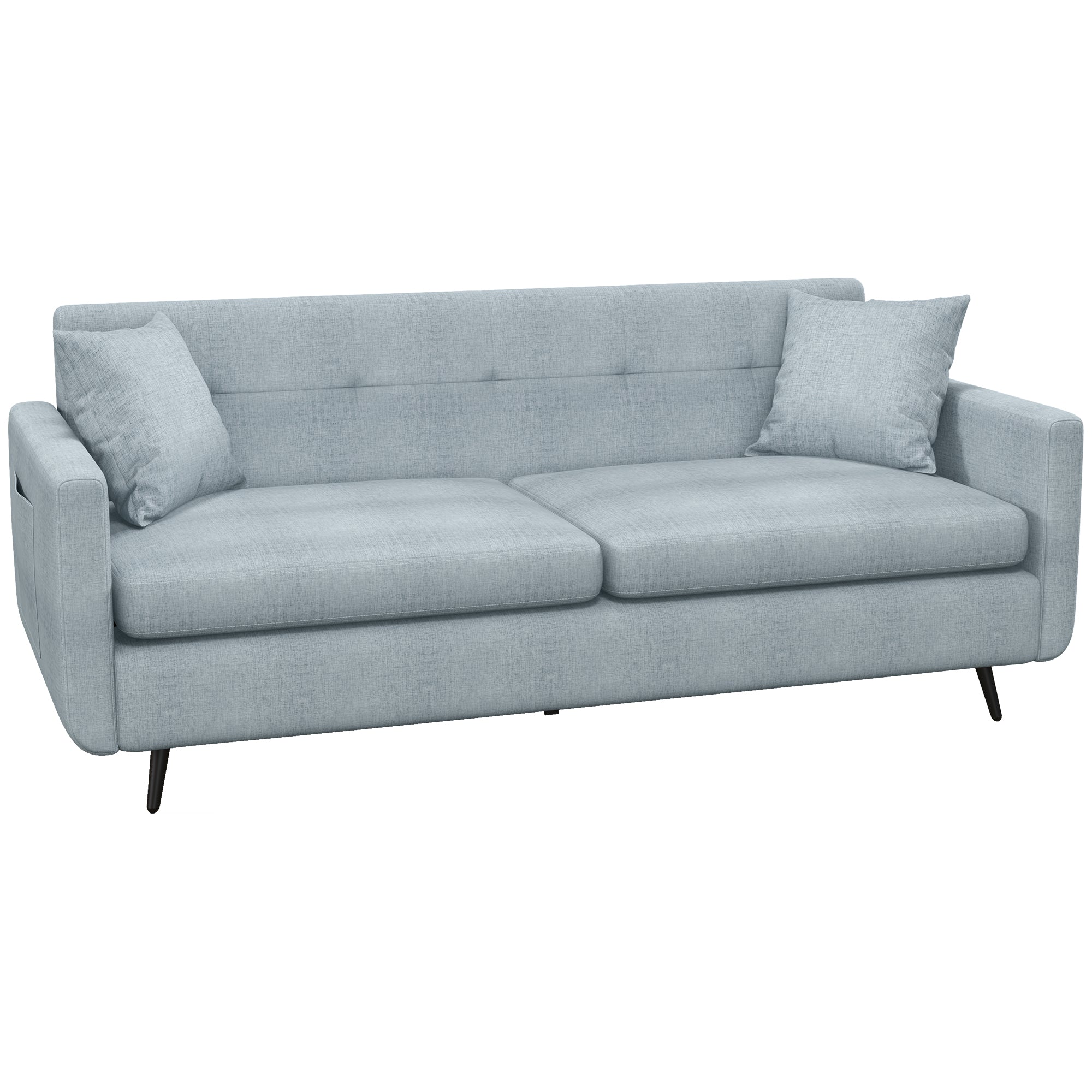 HOMCOM 165cm 2 Seater Sofa for Living Room, Modern Fabric Couch, Tufted Loveseat Sofa Settee with Steel Legs and 2 Storage Pockets for Bedroom and Home Office, Blue - North Peak Garden Furniture