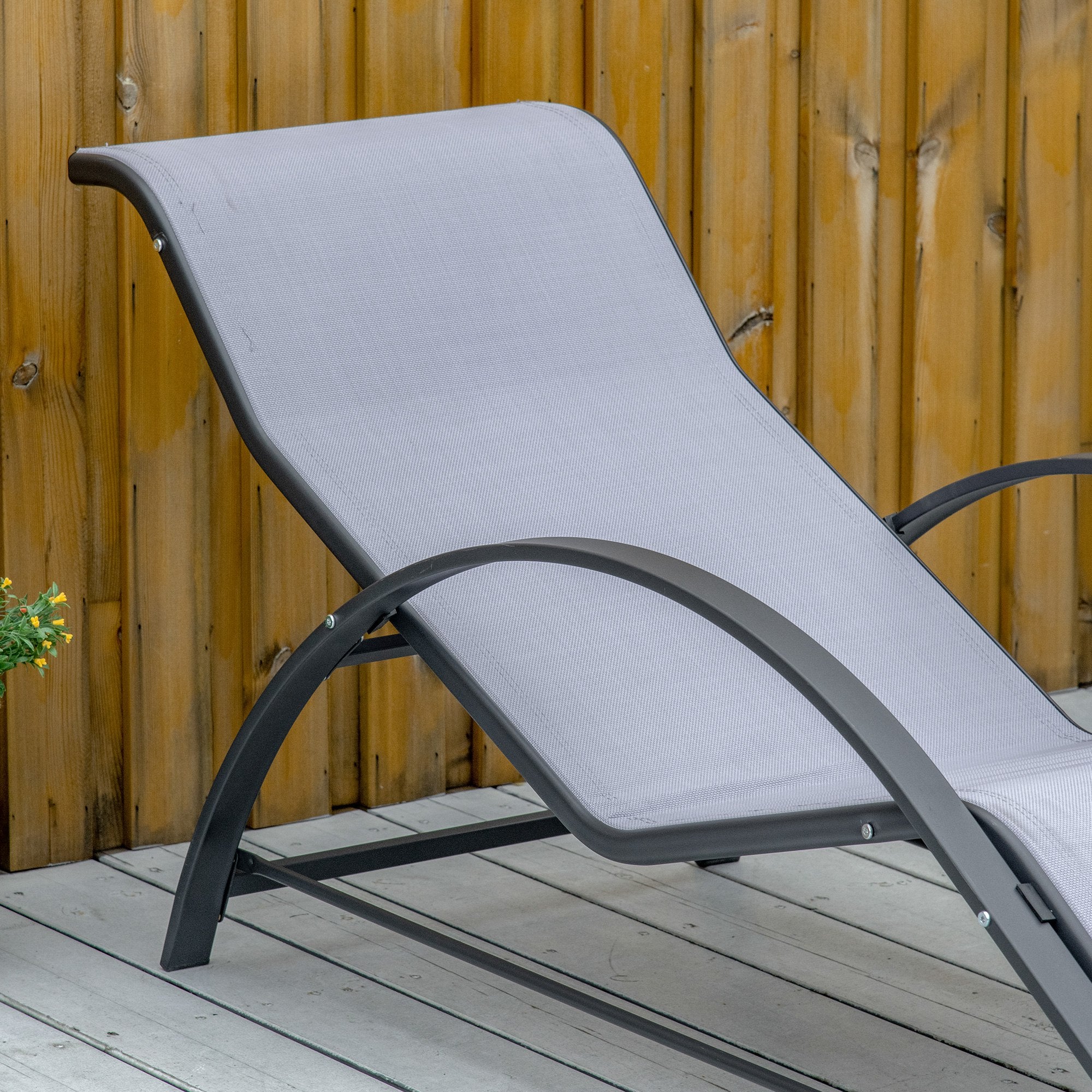 Outsunny 3 Pieces Lounge Chair Set Metal Frame Garden Outdoor Recliner Sunbathing Chair with Table, Light Grey - North Peak Garden Furniture