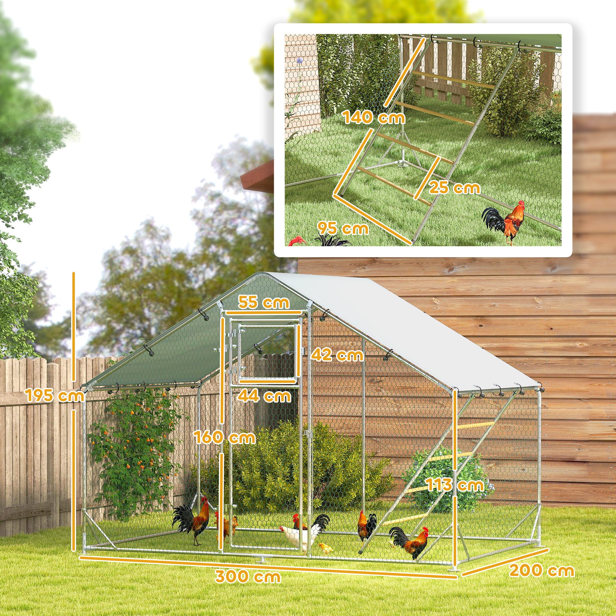 PawHut Walk in Chicken Run w/ Cover, Feeding Door, Hanging Feeder, Perch, for 6-8 Poultry