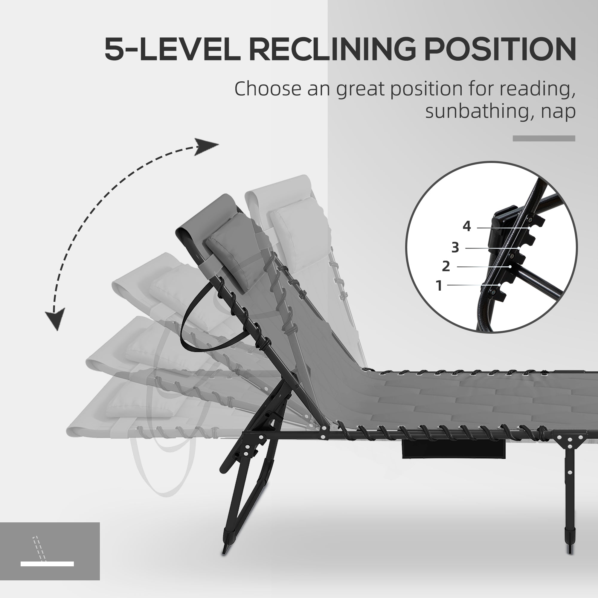 Outsunny Set of Two Sun Loungers, with Five-Position Reclining Backs - Grey - North Peak Garden Furniture