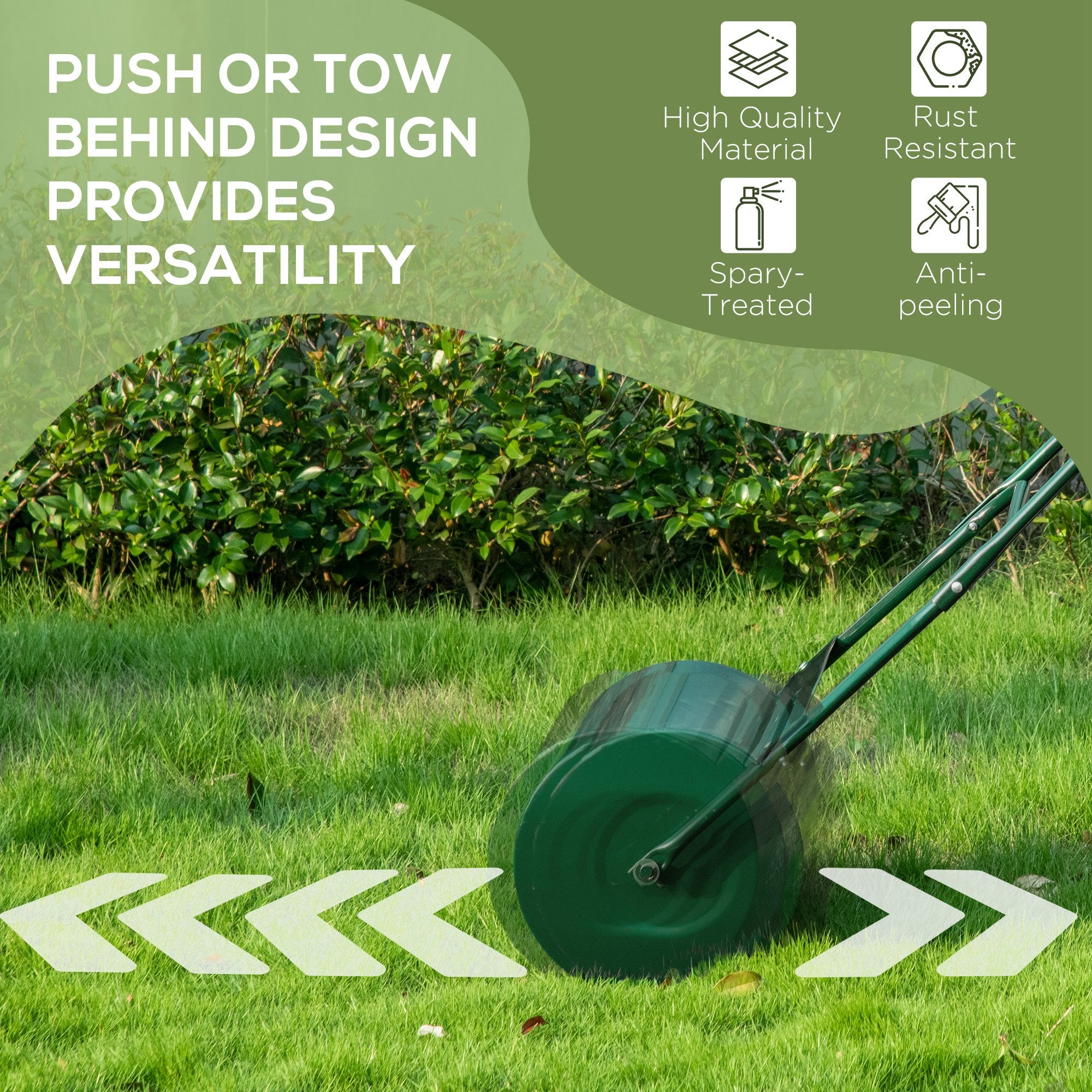 Outsunny 40L Lawn Roller Drum Scraper Bar Collapsible Handle Water or Sand Filled Φ32cm Green - North Peak Garden Furniture