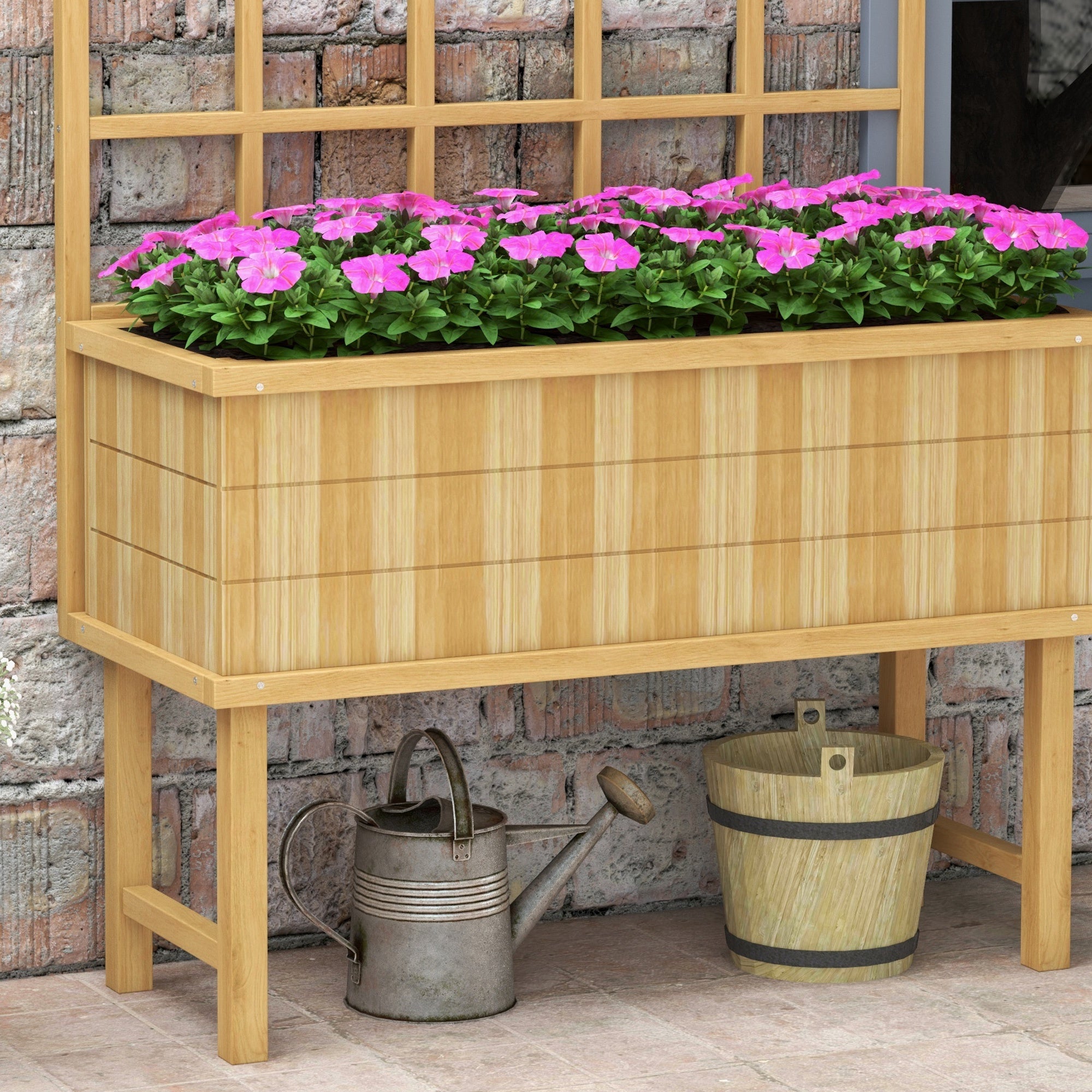 Outsunny 45 x 105cm Wooden Garden Planter, with Trellis - Natural - North Peak Garden Furniture