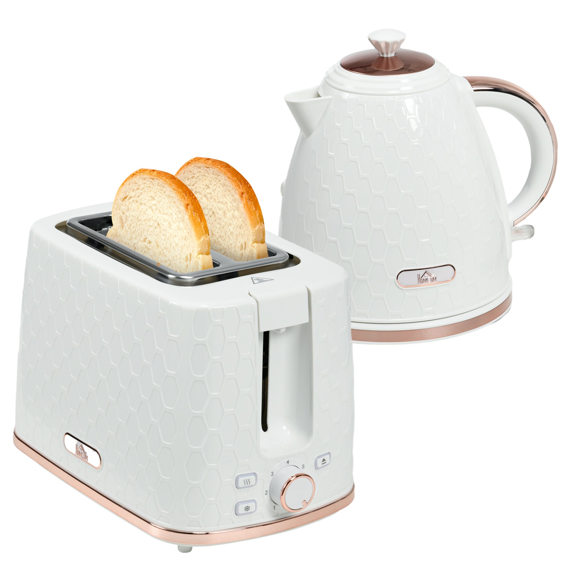 HOMCOM 1.7L 3000W Fast Boil Kettle & 2 Slice Toaster Set, Kettle and Toaster Set with Auto Shut Off, Browning Controls, White - North Peak Garden Furniture
