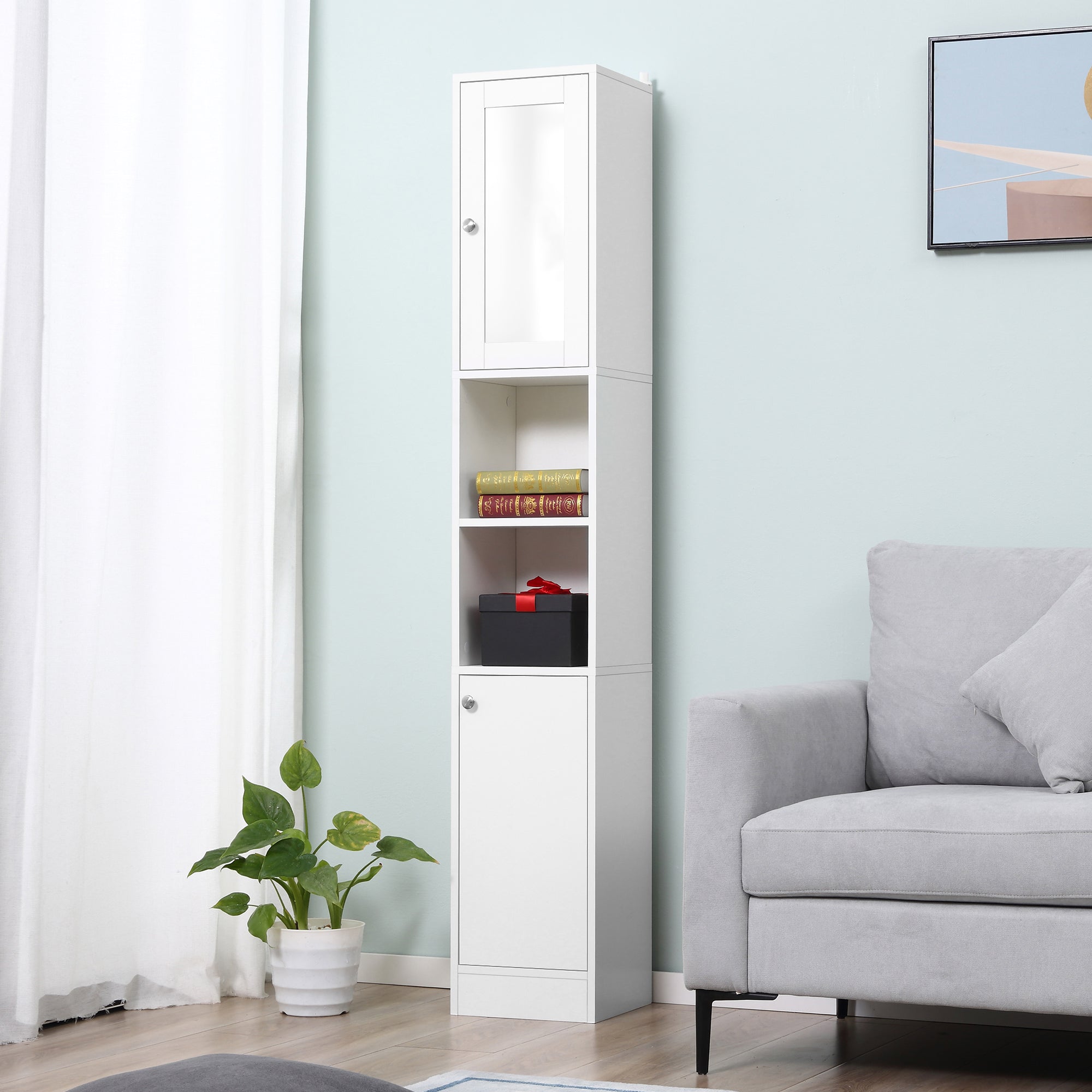 kleankin Tall Bathroom Storage Cabinet with Mirror, Freestanding Floor Cabinet Tallboy Unit with Adjustable Shelves, White - North Peak Garden Furniture