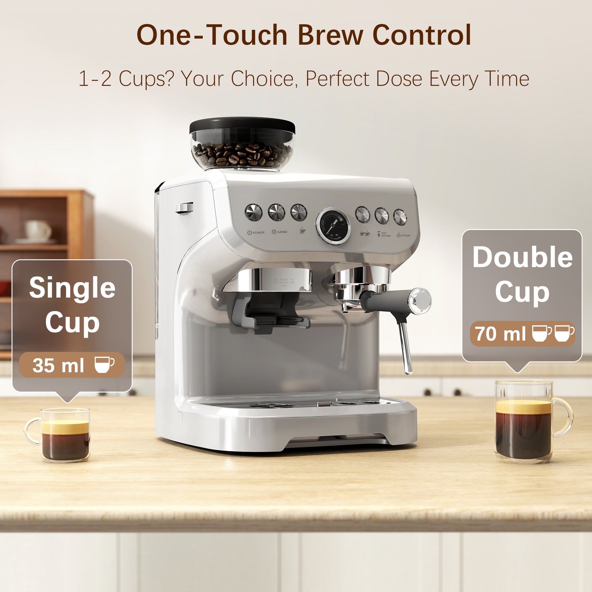 HOMCOM 15 Bar Coffee Machine, with Adjustable Grind, Steamer and Accessories - Silver Colour - North Peak Garden Furniture