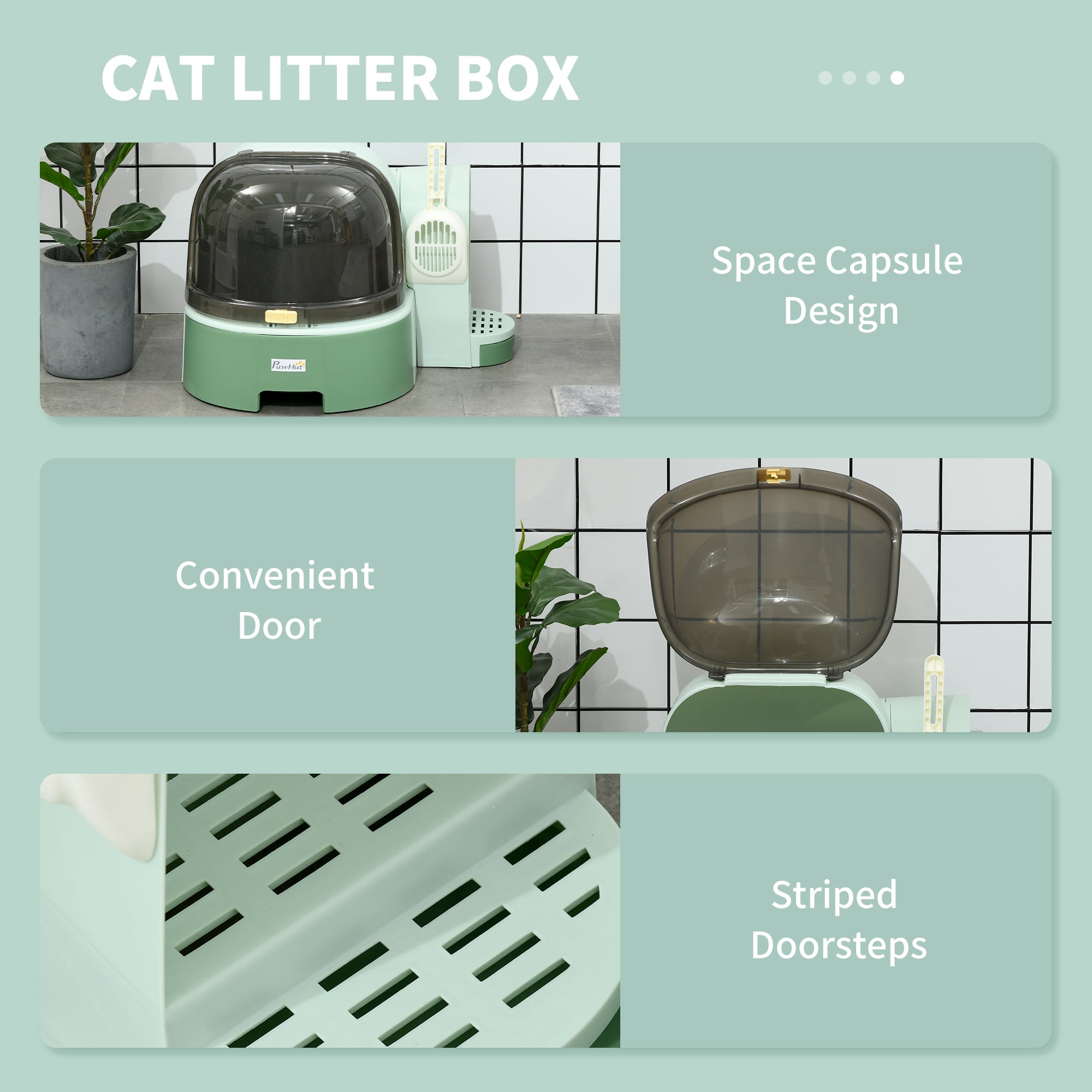 PawHut 2 in 1 Cat Litter Box, with Drawer Pans, Scoop, Openable Cover - Green - North Peak Garden Furniture