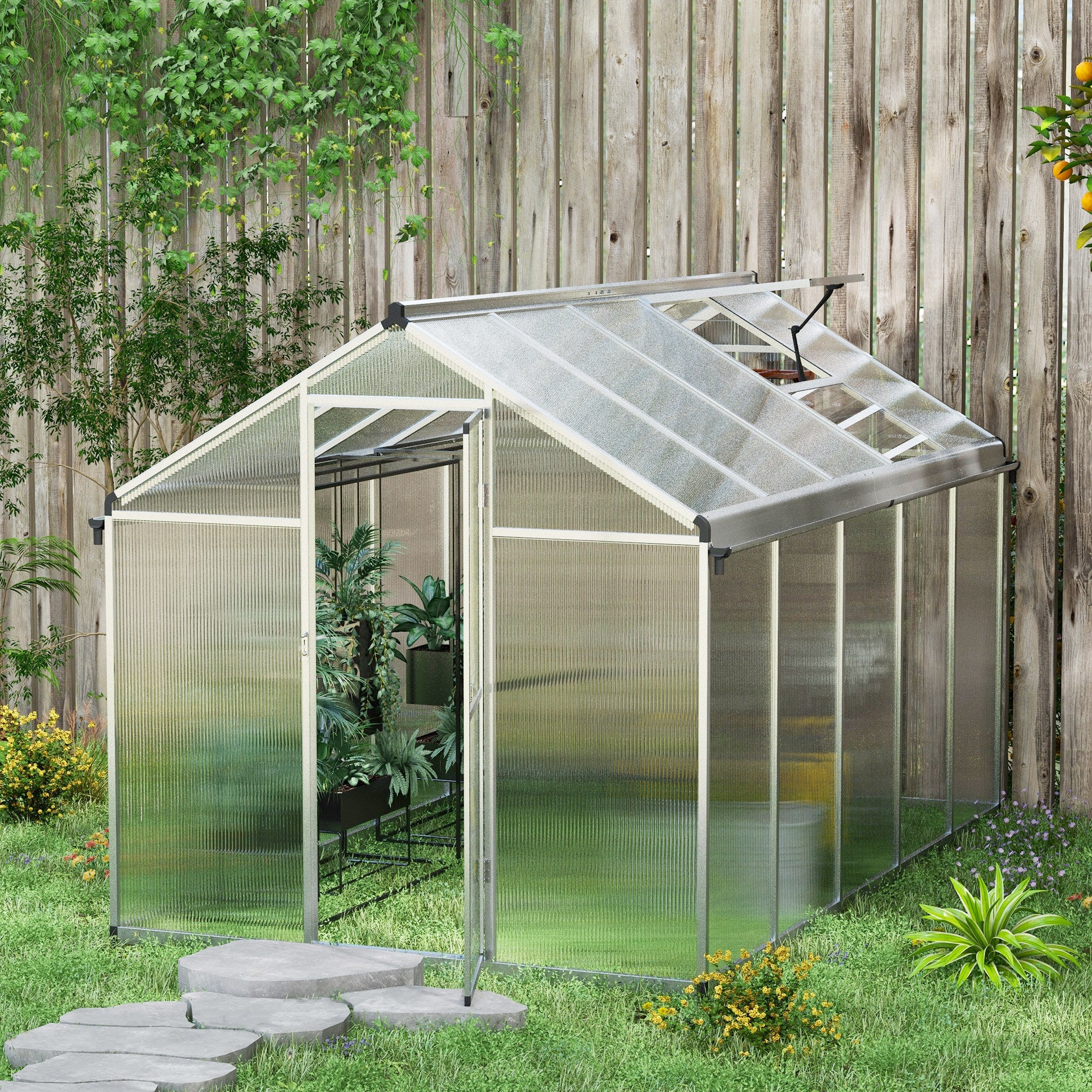 Outsunny 10 x 6ft Aluminium Frame Walk-In Greenhouse, with Foundation - North Peak Garden Furniture