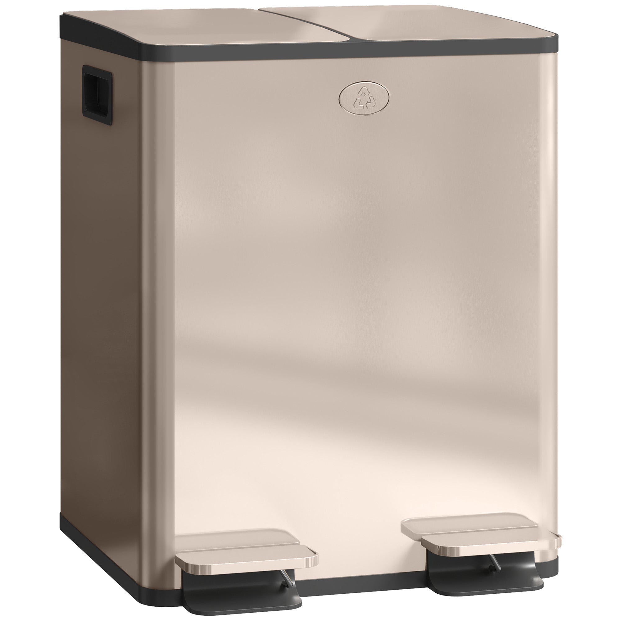 HOMCOM 40L Dual Compartment Stainless Steel Bin, with Deodoriser Holders - Gold Tone - North Peak Garden Furniture