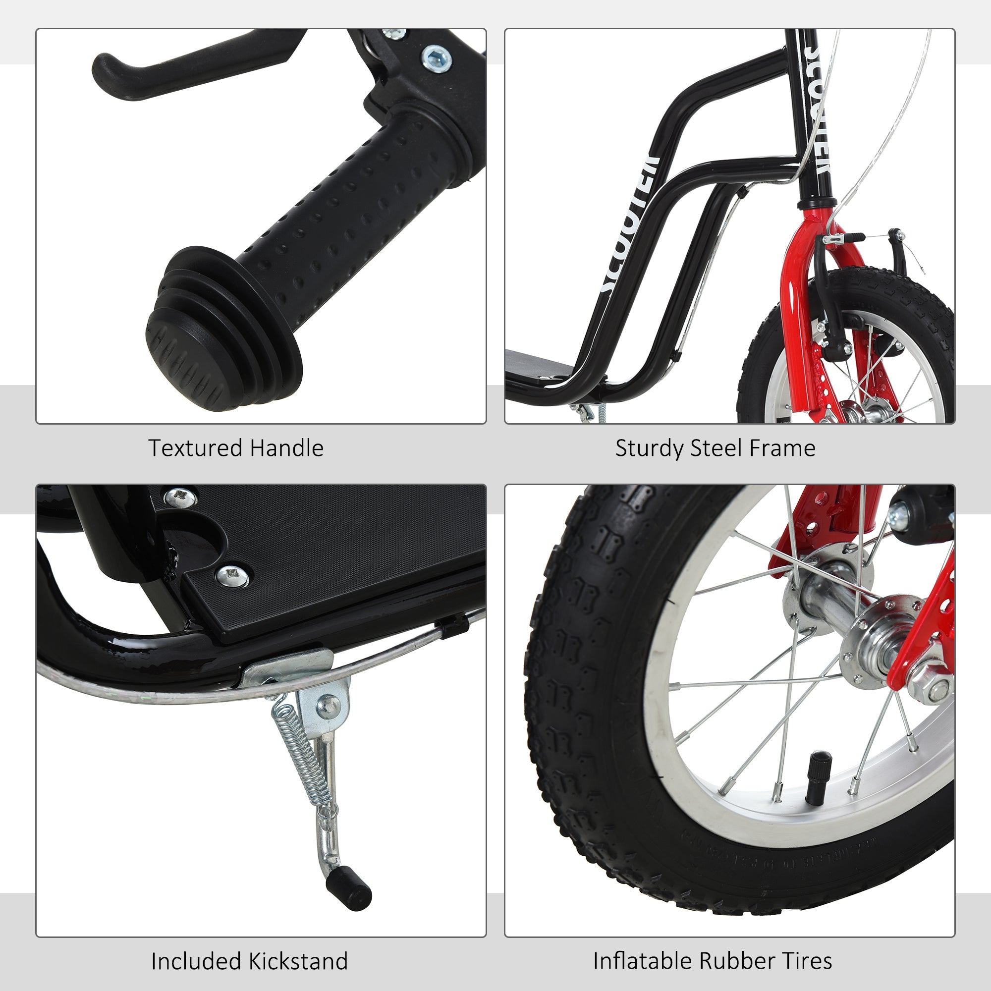 HOMCOM Teen Kids Stunt Scooter Children Kick Scooter Adjustable Handlebar 2 Brakes Ride On 12 Inch Rubber Tyres Black - North Peak Garden Furniture