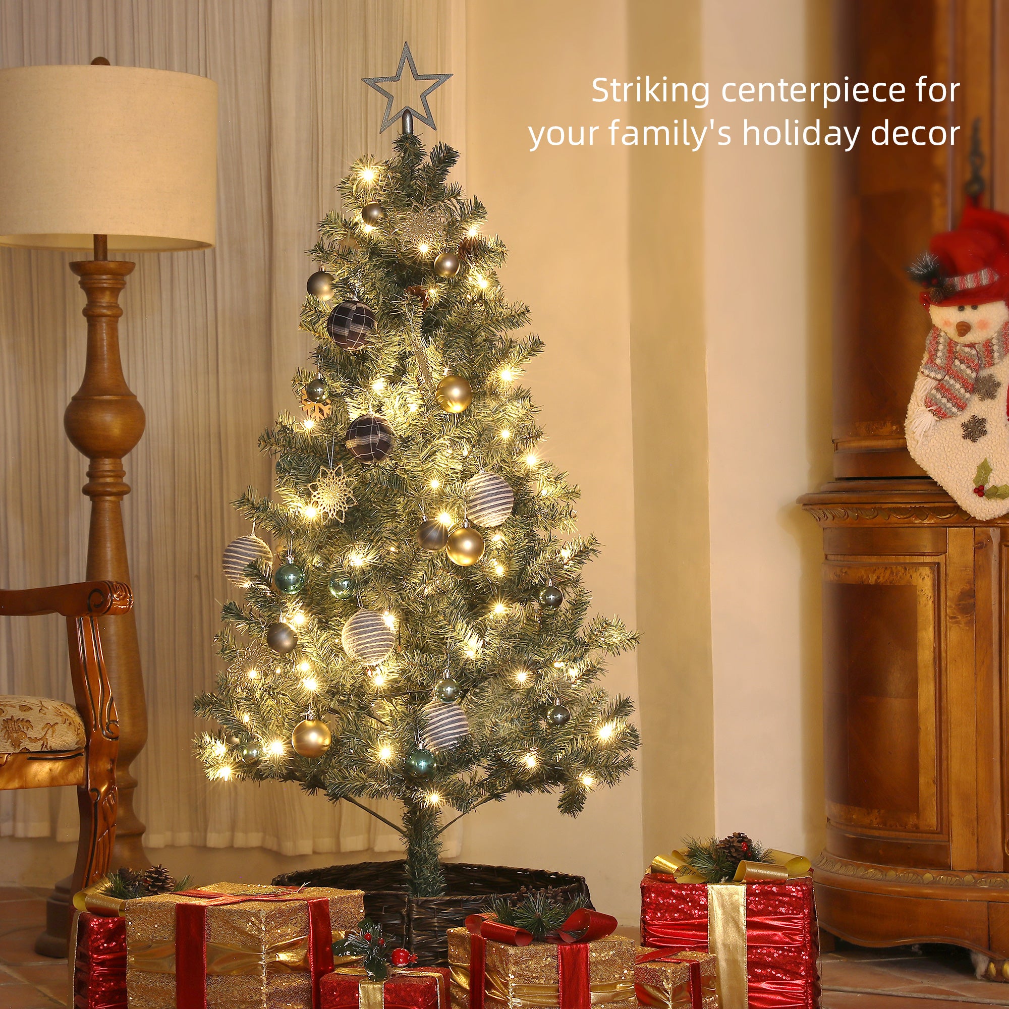 HOMCOM 5ft Pre-Lit and Xmas Tree with Decorations - North Peak Garden Furniture