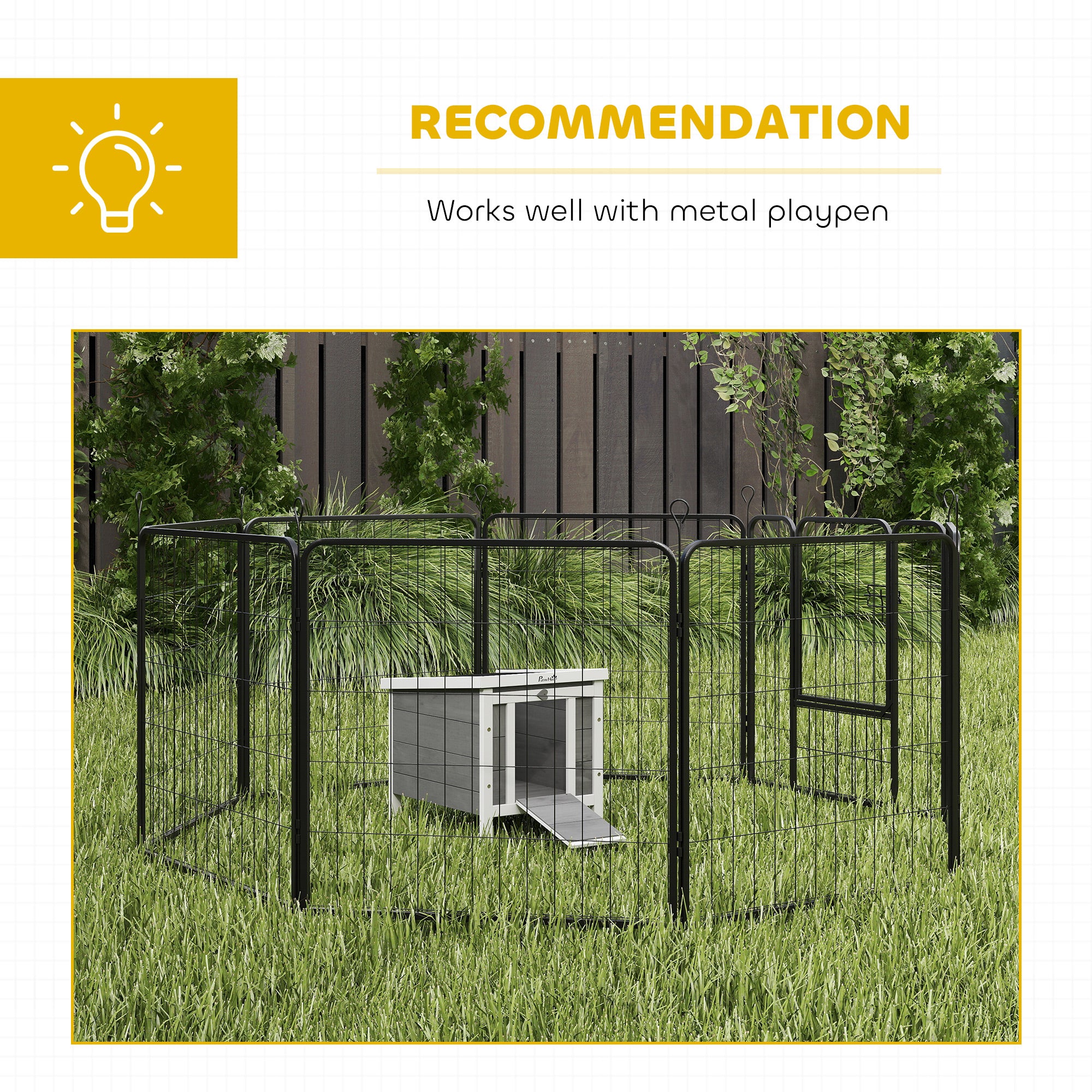 PawHut Wooden Rabbit Hutch Outdoor, Guinea Pig Hutch, Rabbit Hideaway, Cat House, Bunny Cage Small Animal House 51 x 42 x 43 cm, Grey