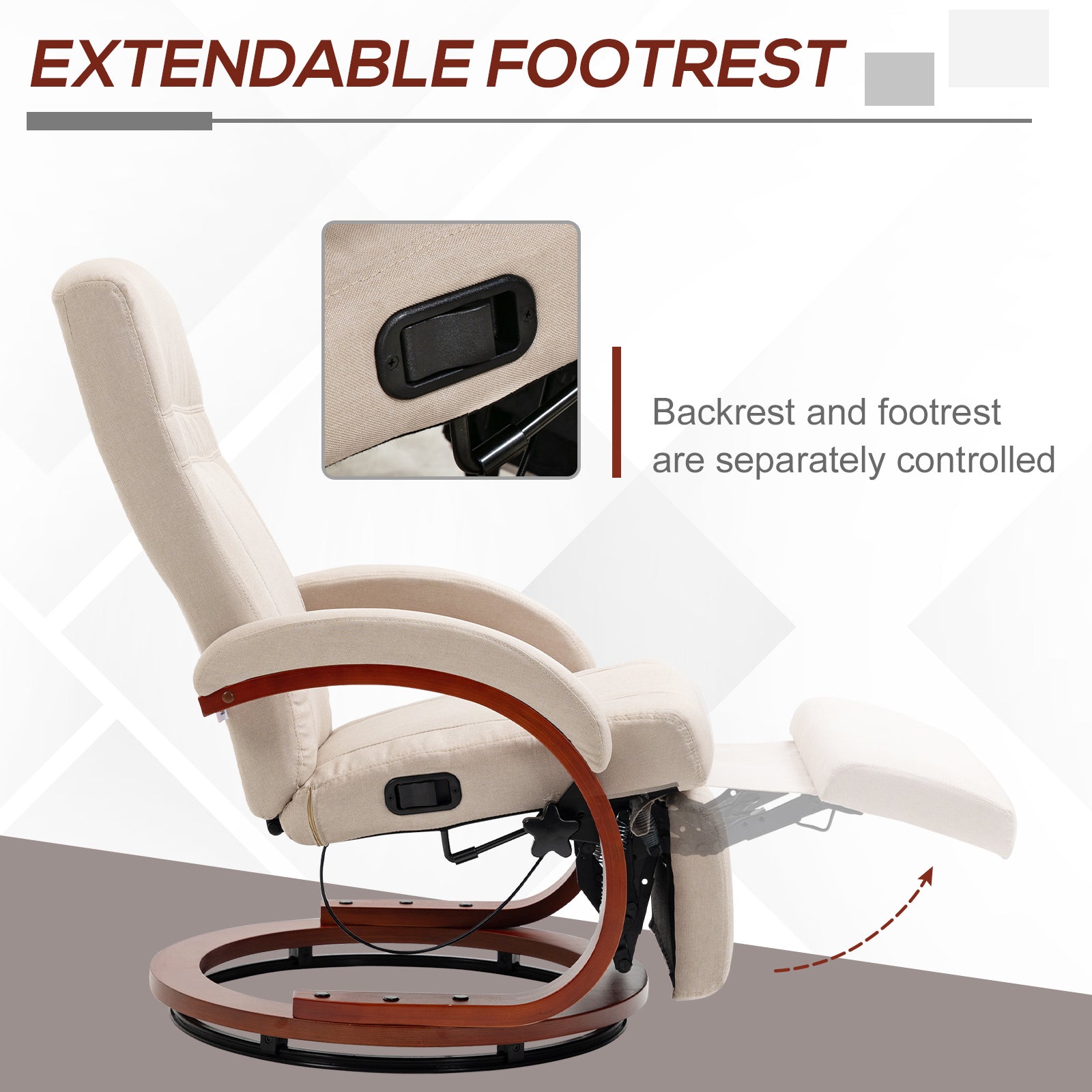 HOMCOM 135° Manual Reclining Swivel Chair, with Footrest - Beige - North Peak Garden Furniture