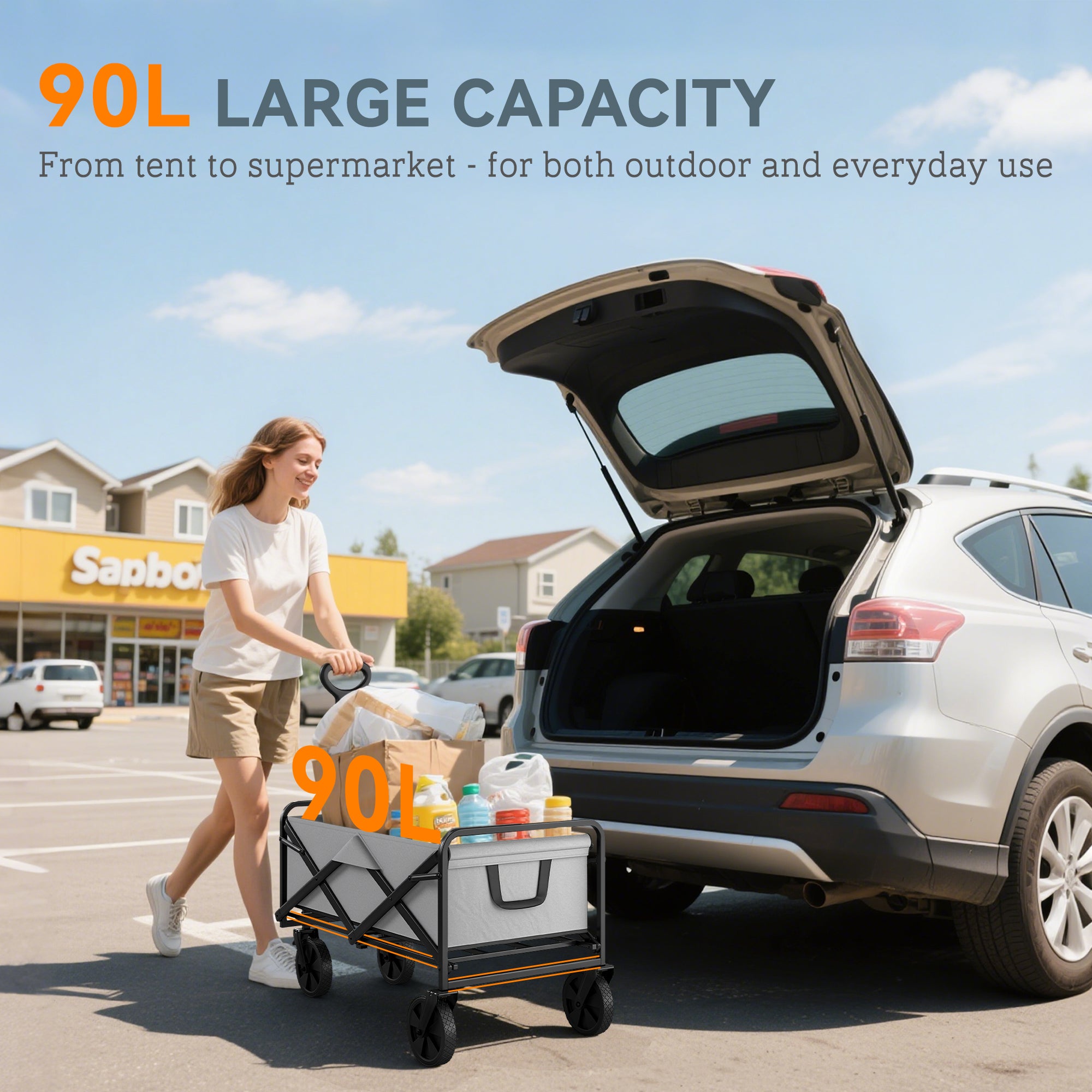 Outsunny Folding Pull Along Cart Cargo Wagon Trolley with Telescopic Handle - Dark Grey - North Peak Garden Furniture