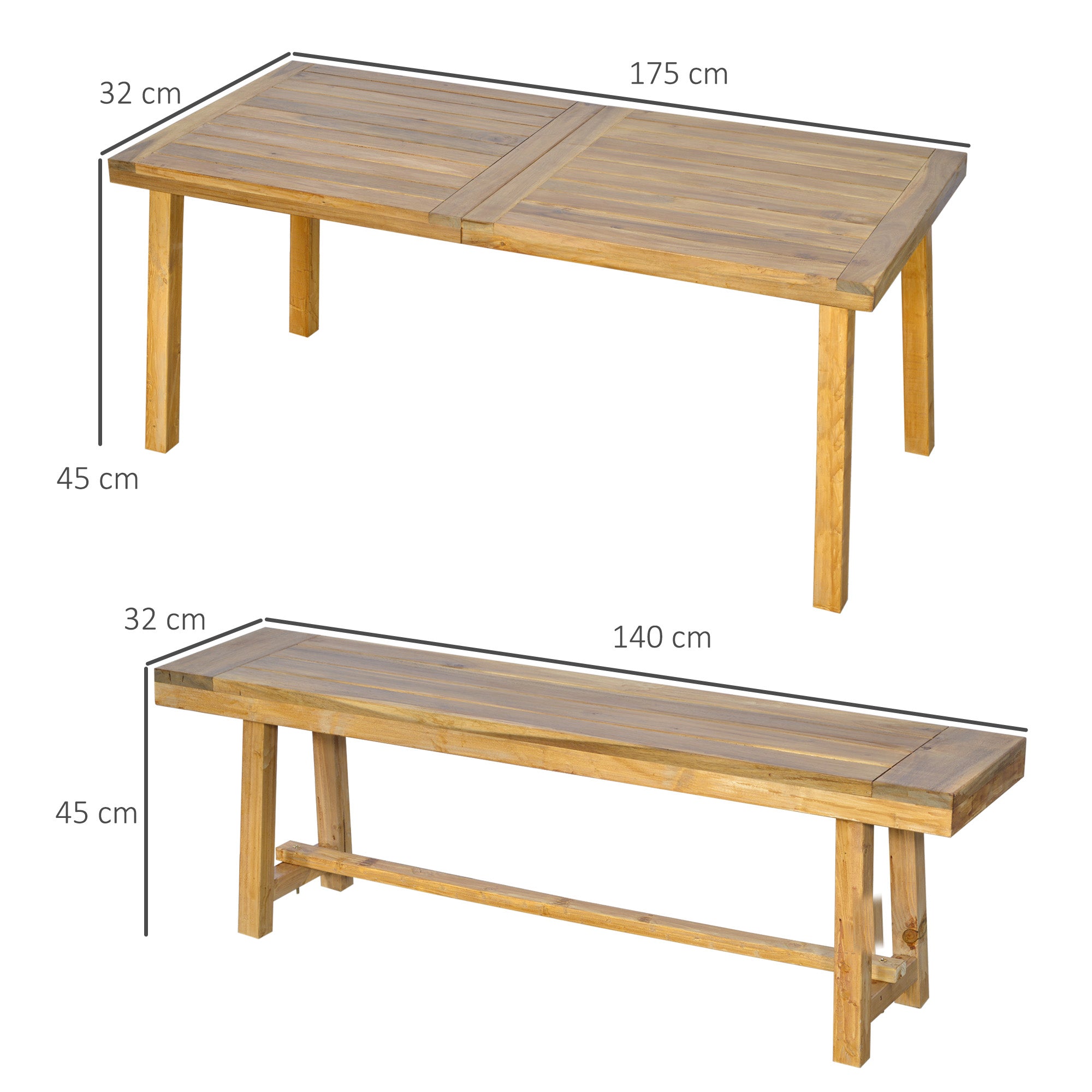 Outsunny 3 Pieces Picnic Bench Set with Table and 2 Benches, Acacia wood Dining Trestle Beer Table and Seat, Natural Wood Finish - North Peak Garden Furniture