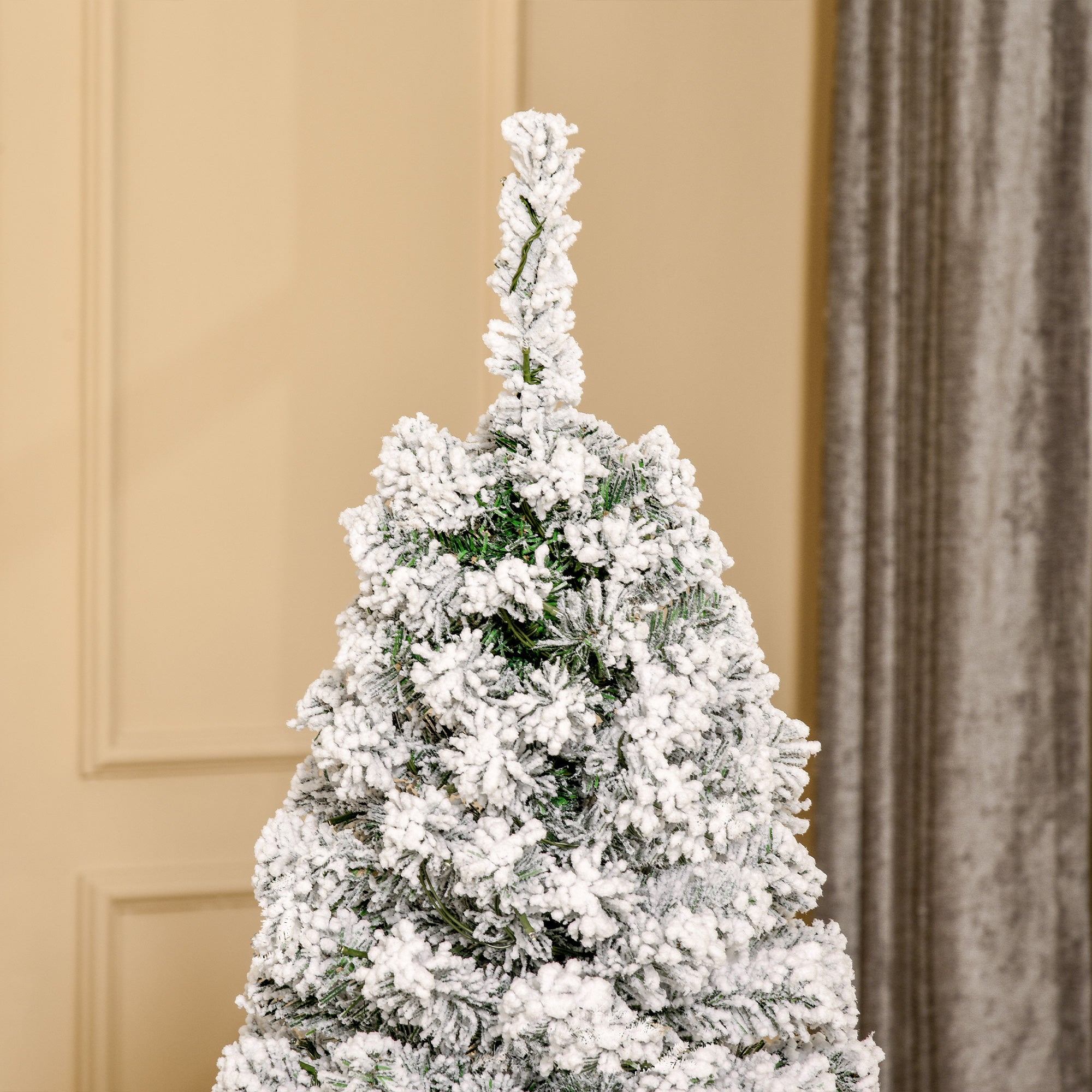 HOMCOM 5FT Prelit Artificial Snow Flocked Christmas Tree with Warm White LED Light, Holiday Home Xmas Decoration, Green White