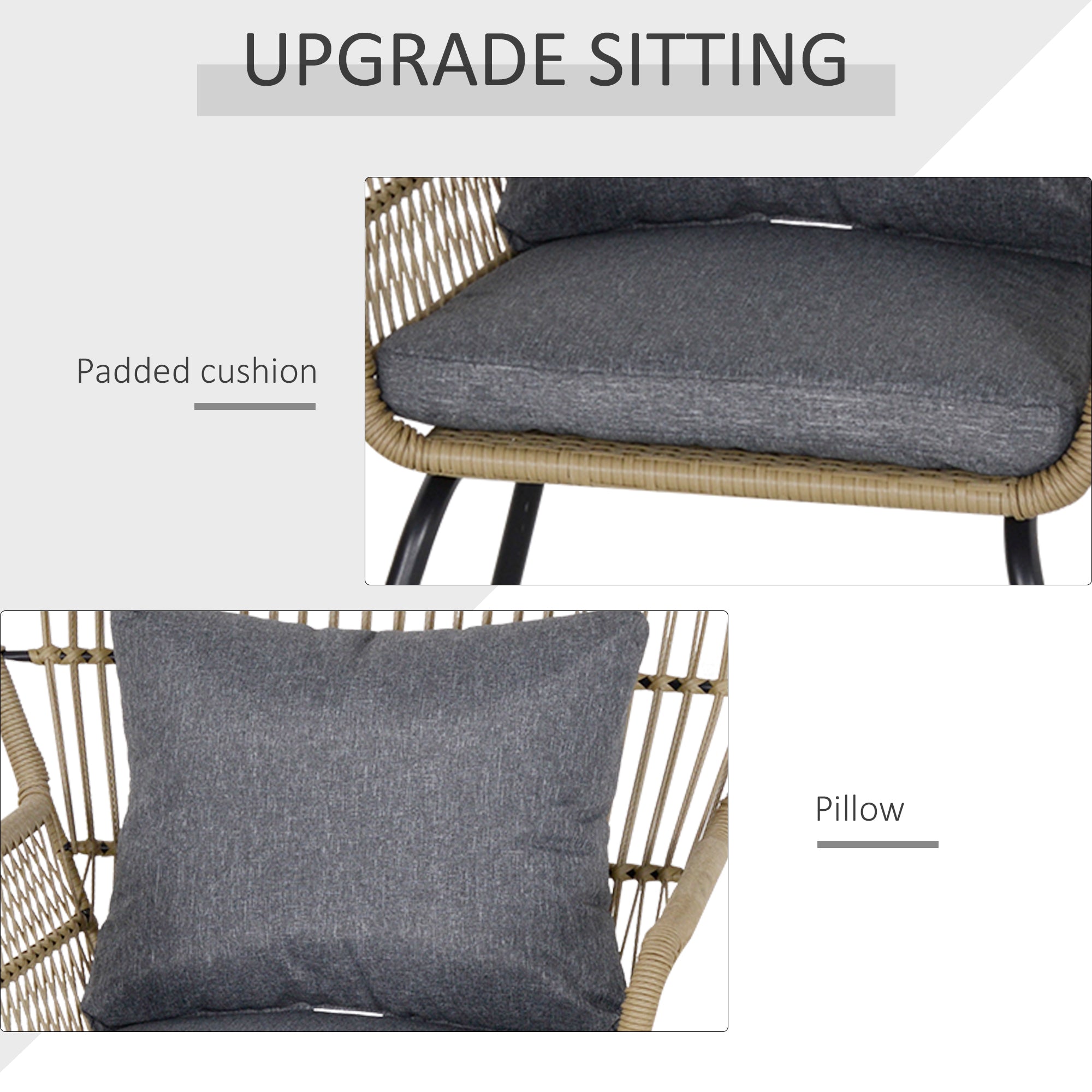 Outsunny 3 Pieces Rattan Bistro Set, Wicker Garden Furniture Set with Cushions, Glass Top Coffee Table and Chairs for Outdoor, Patio, Balcony, Brown - North Peak Garden Furniture
