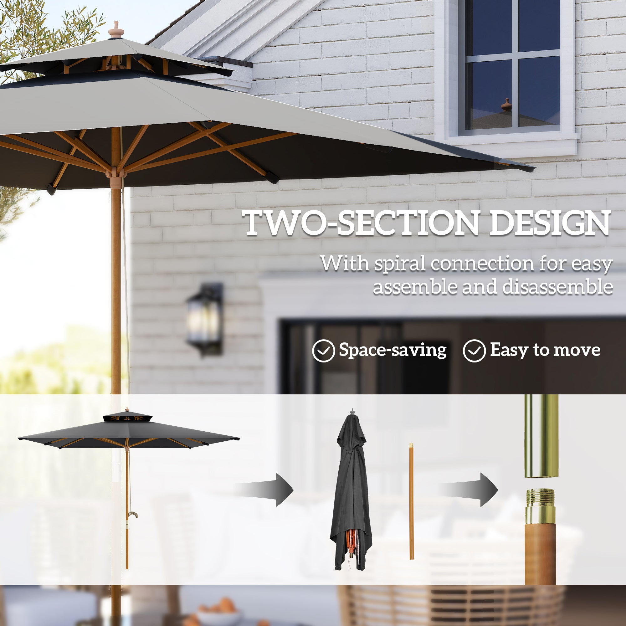 Outsunny 3 m Square Canopy Parasol - Black - North Peak Garden Furniture