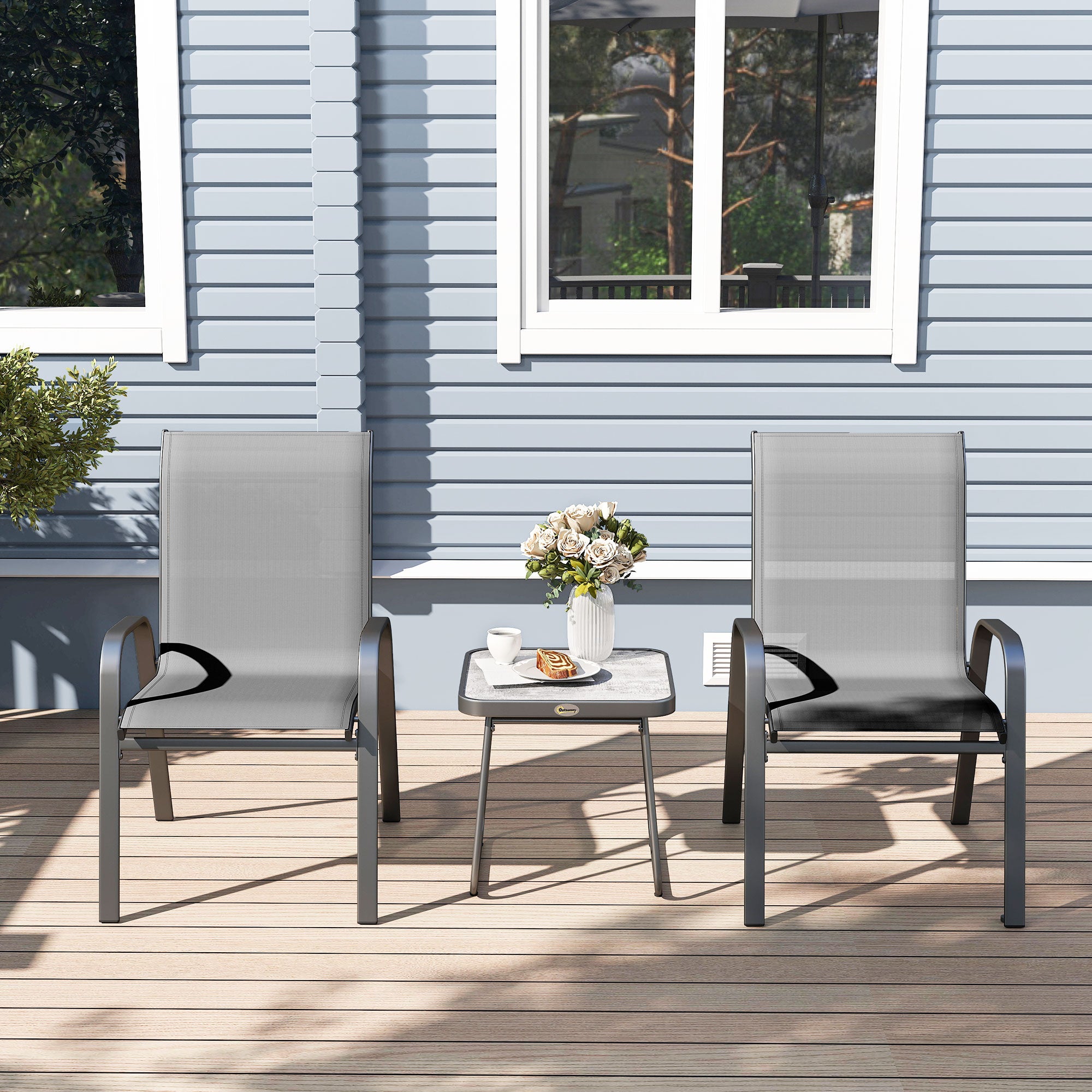 Outsunny Three-Piece Metal Frame Garden Seating Set - Grey - North Peak Garden Furniture