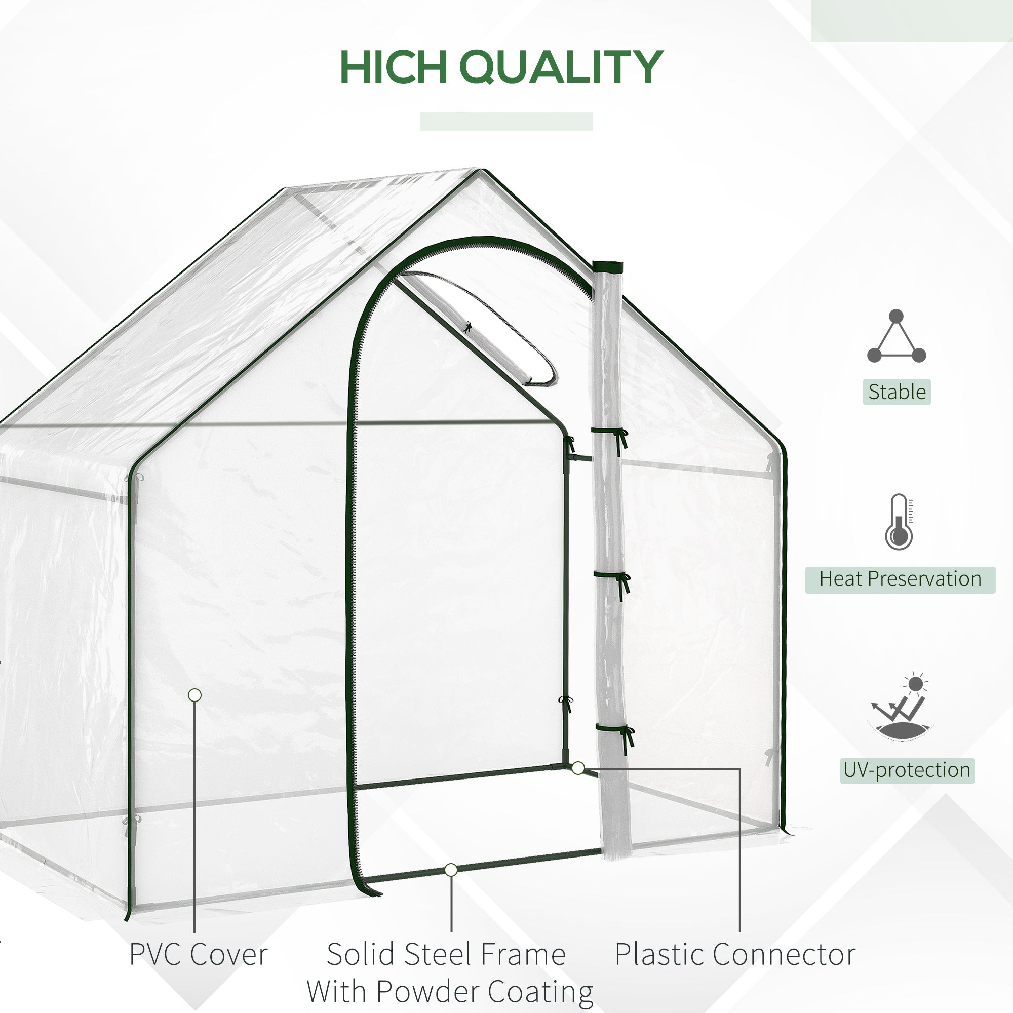 Outsunny Walk In PVC Greenhouse Garden Outdoor Flower Planter Steel Frame w/ Zipped Door & Window 180 x 100 x 168CM White - North Peak Garden Furniture