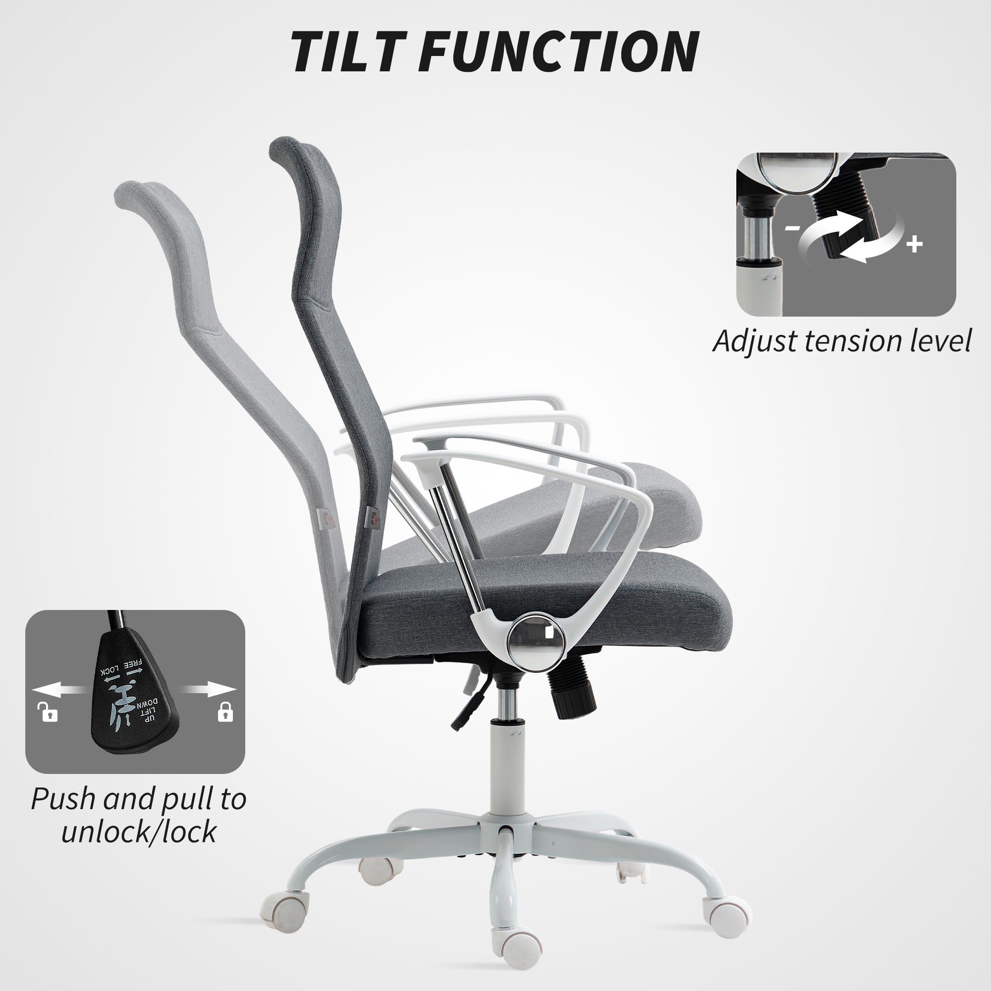 HOMCOM Fabric High Back Office Chair - Grey - North Peak Garden Furniture