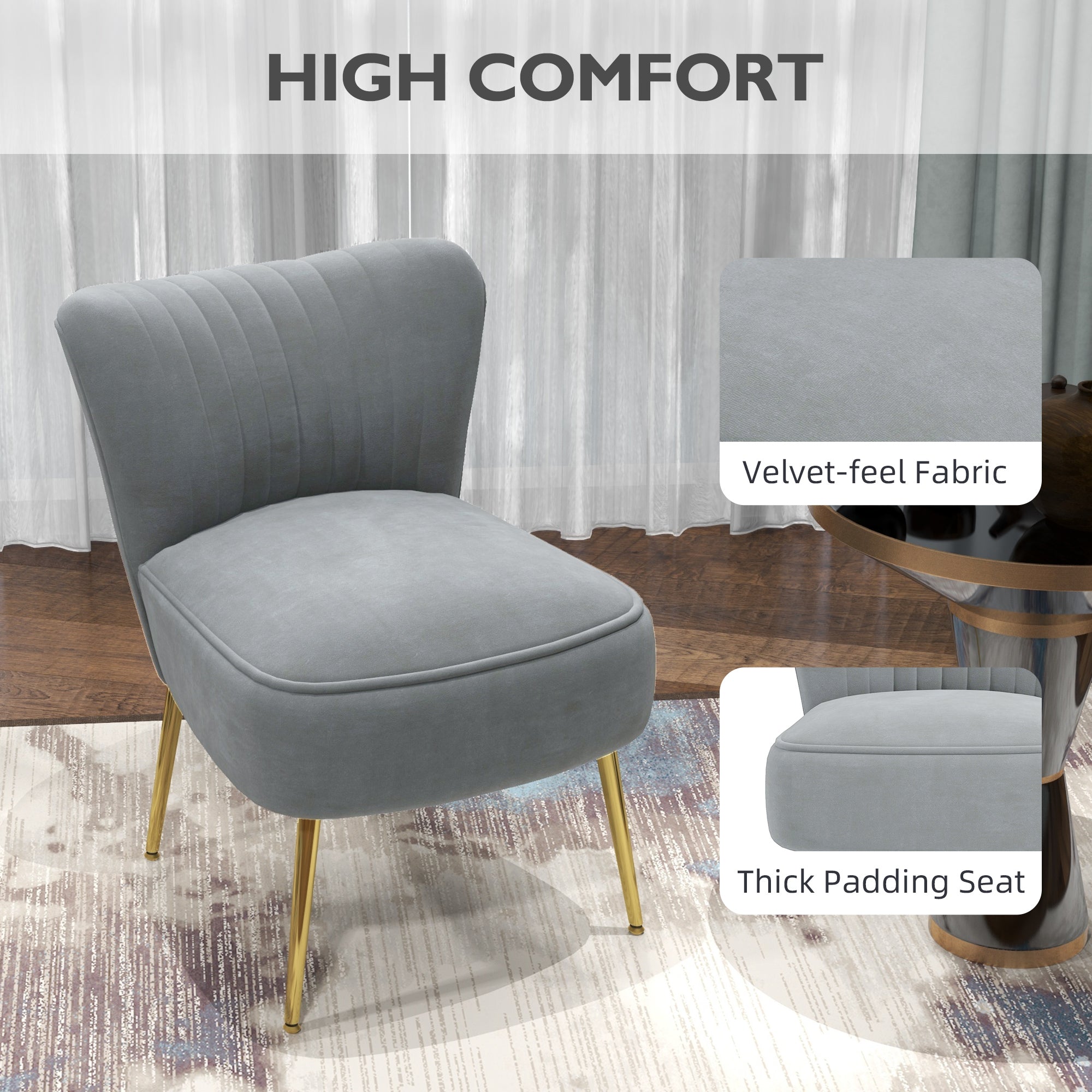 HOMCOM Velvet-Feel Tub Accent Chair - Grey - North Peak Garden Furniture