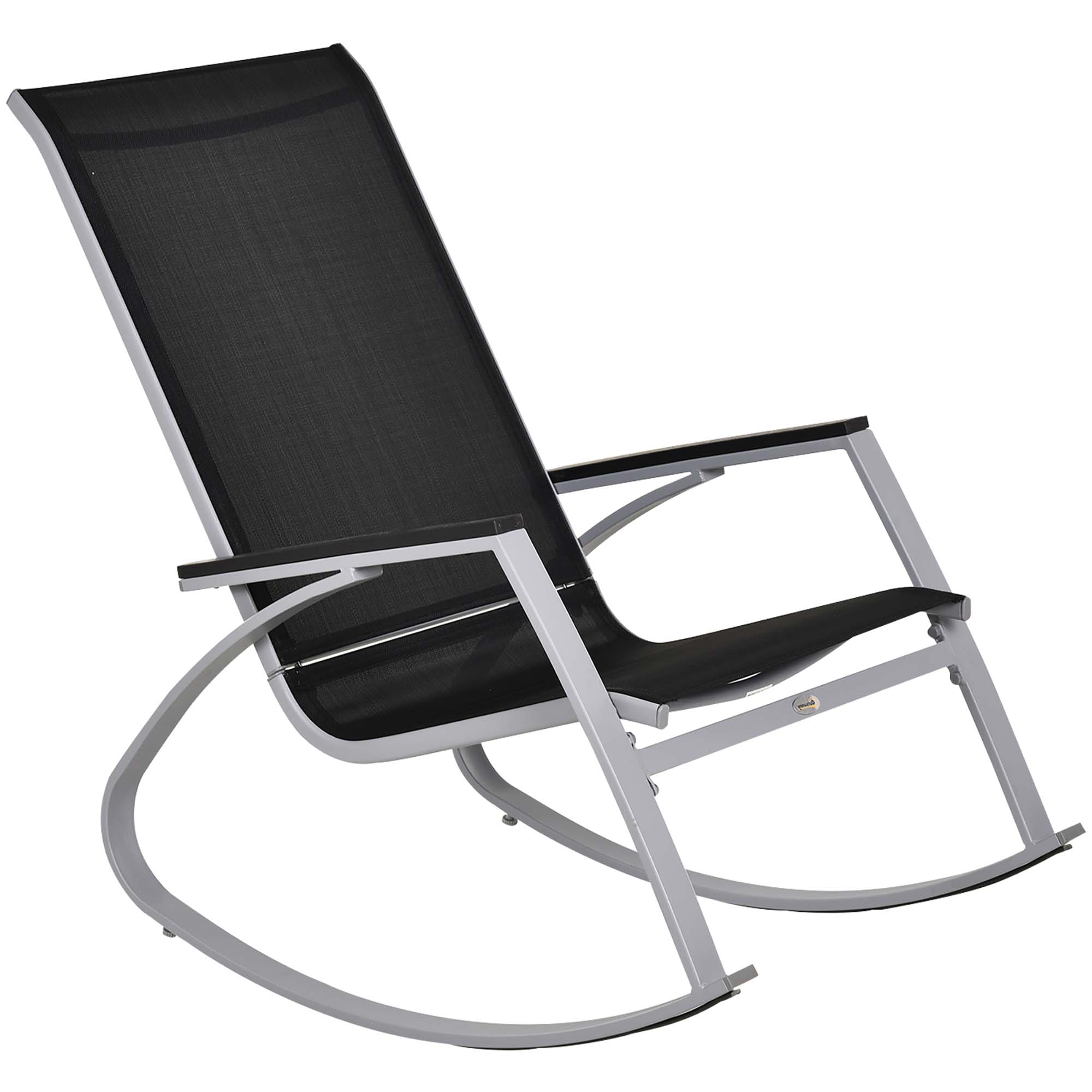 Outsunny Rocking Chair Sun Lounger Garden Seat Patio High Back Texteline Black