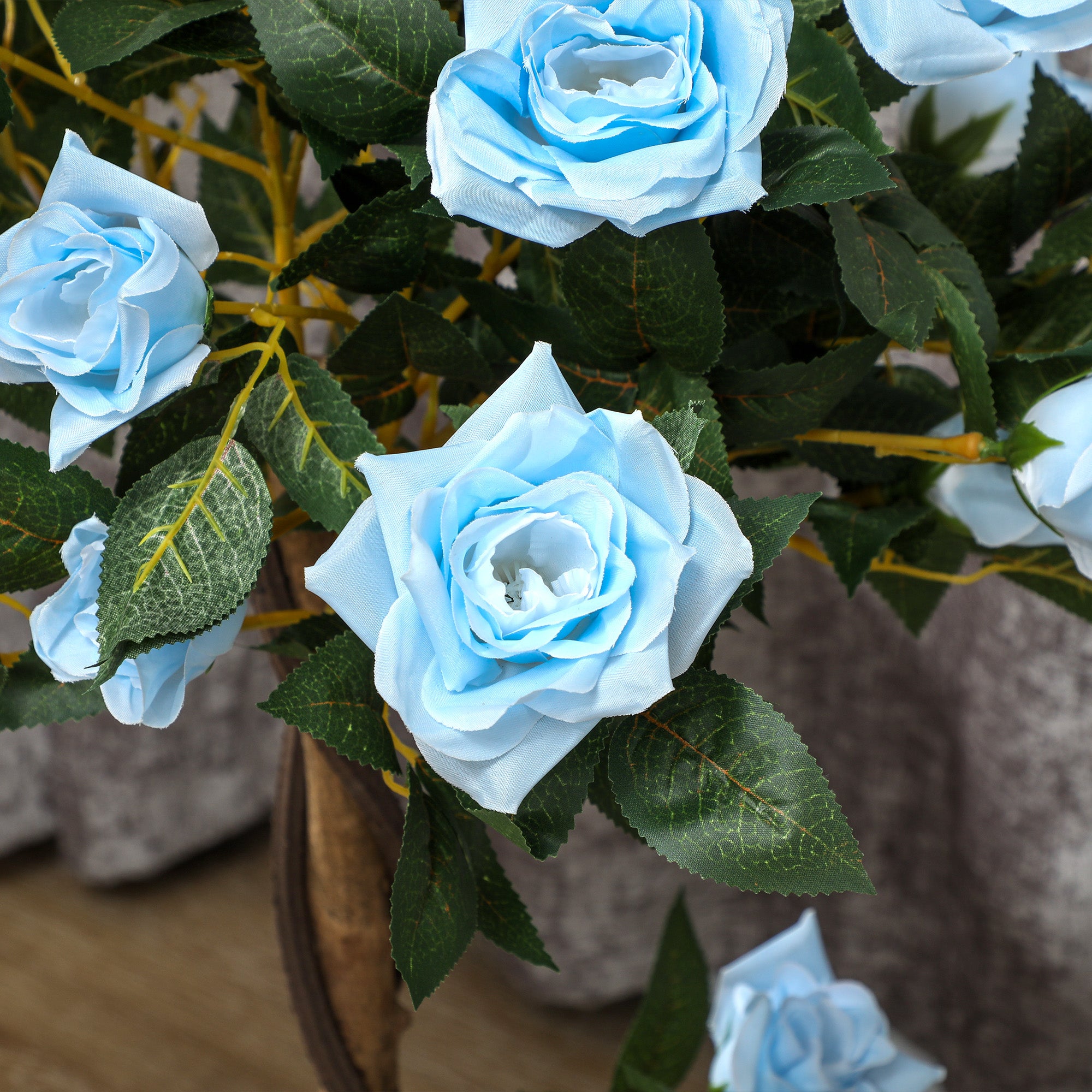 Outsunny Set of 2 Artificial Plants White Rose Floral in Pot, Fake Plants for Home Indoor Outdoor Decor, 90cm, Light Blue - North Peak Garden Furniture