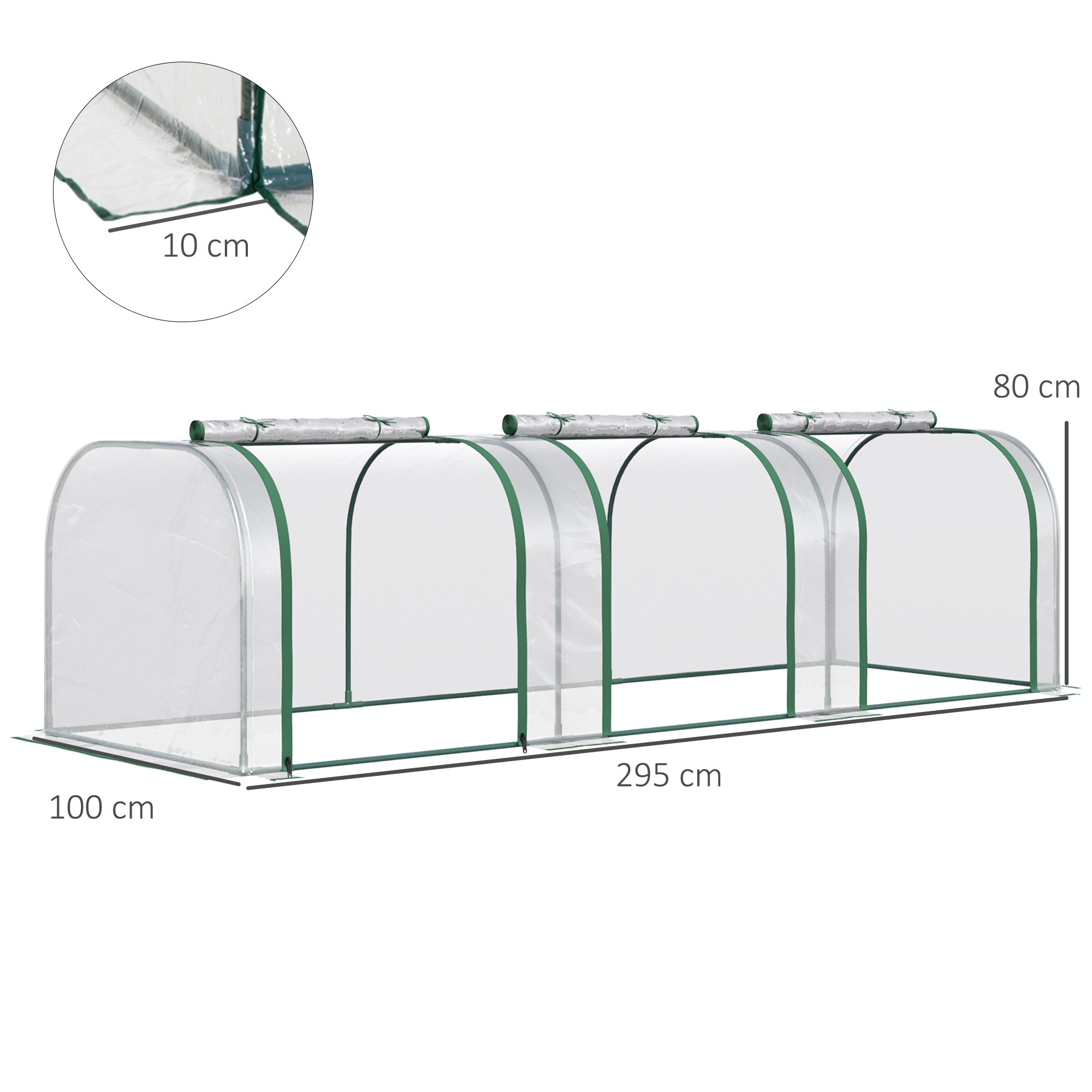 Outsunny PVC Tunnel Greenhouse Green Grow House Steel Frame for Garden Backyard with Zipper Doors 295x100x80 cm, Clear