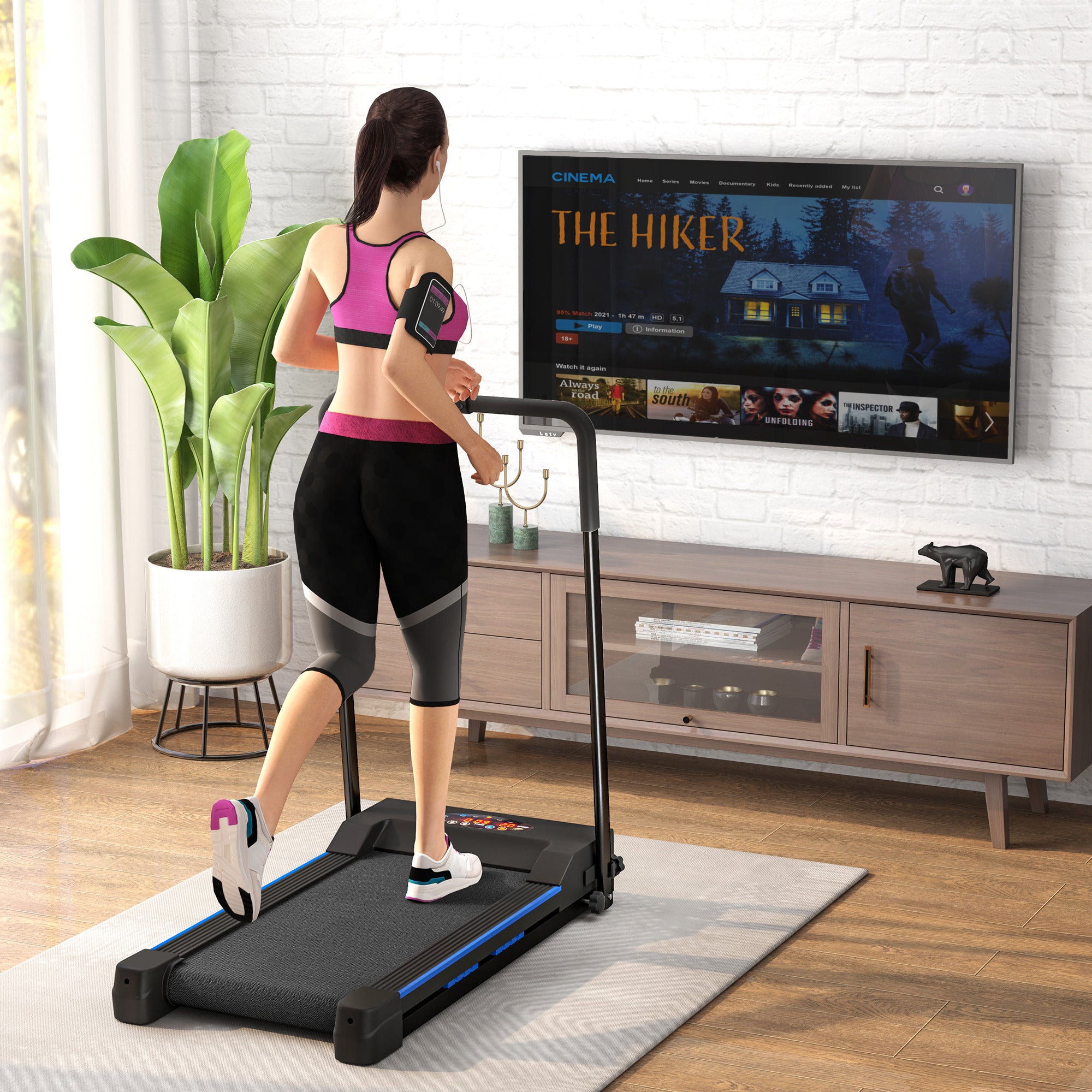 HOMCOM Folding Motorised Home Treadmill Walking Machine with LCD Monitor, Blue - North Peak Garden Furniture