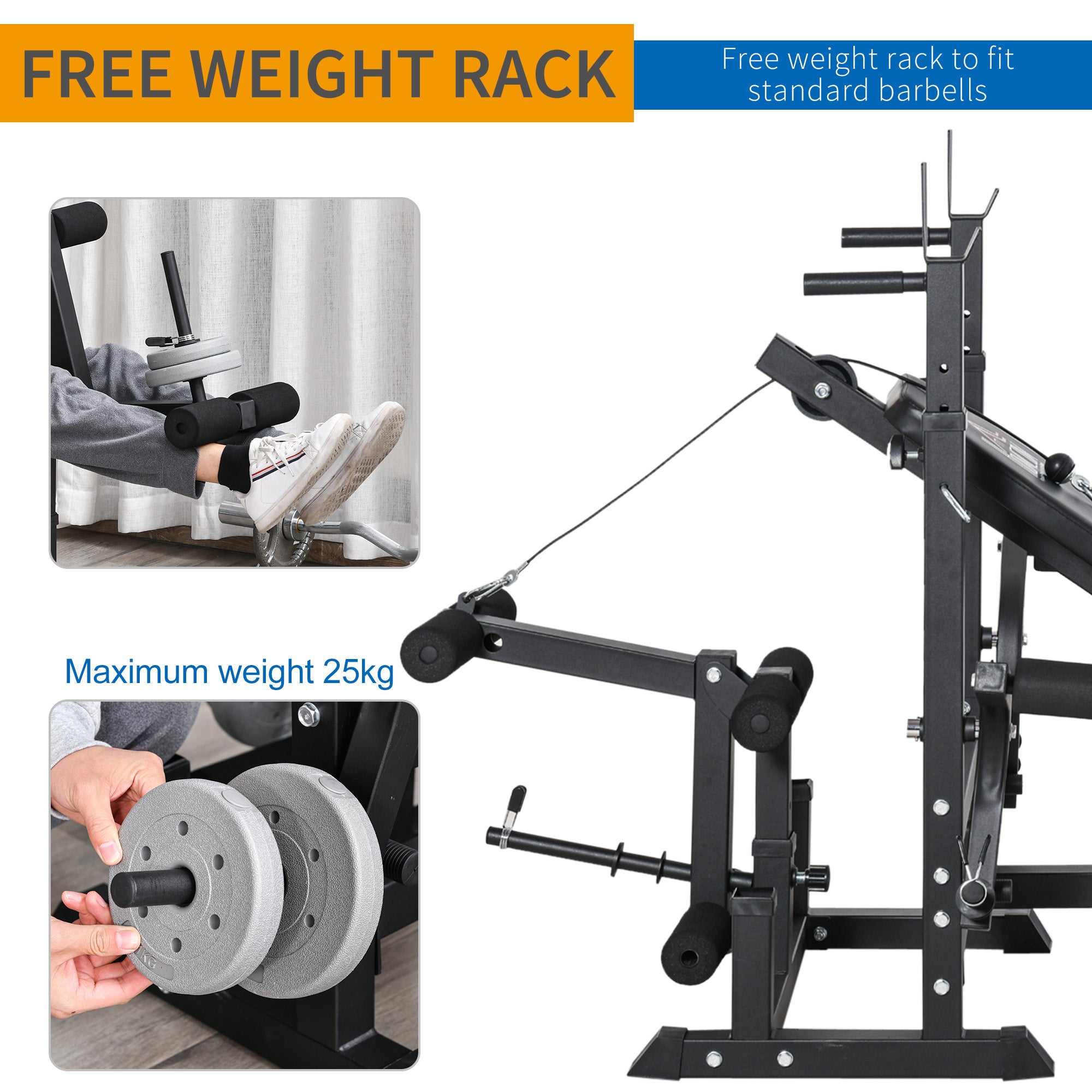 HOMCOM Multi-Exercise Full-Body Weight Rack with Bench Press, Leg Extension, Chest Fly Resistance Band & Preacher Curl - North Peak Garden Furniture